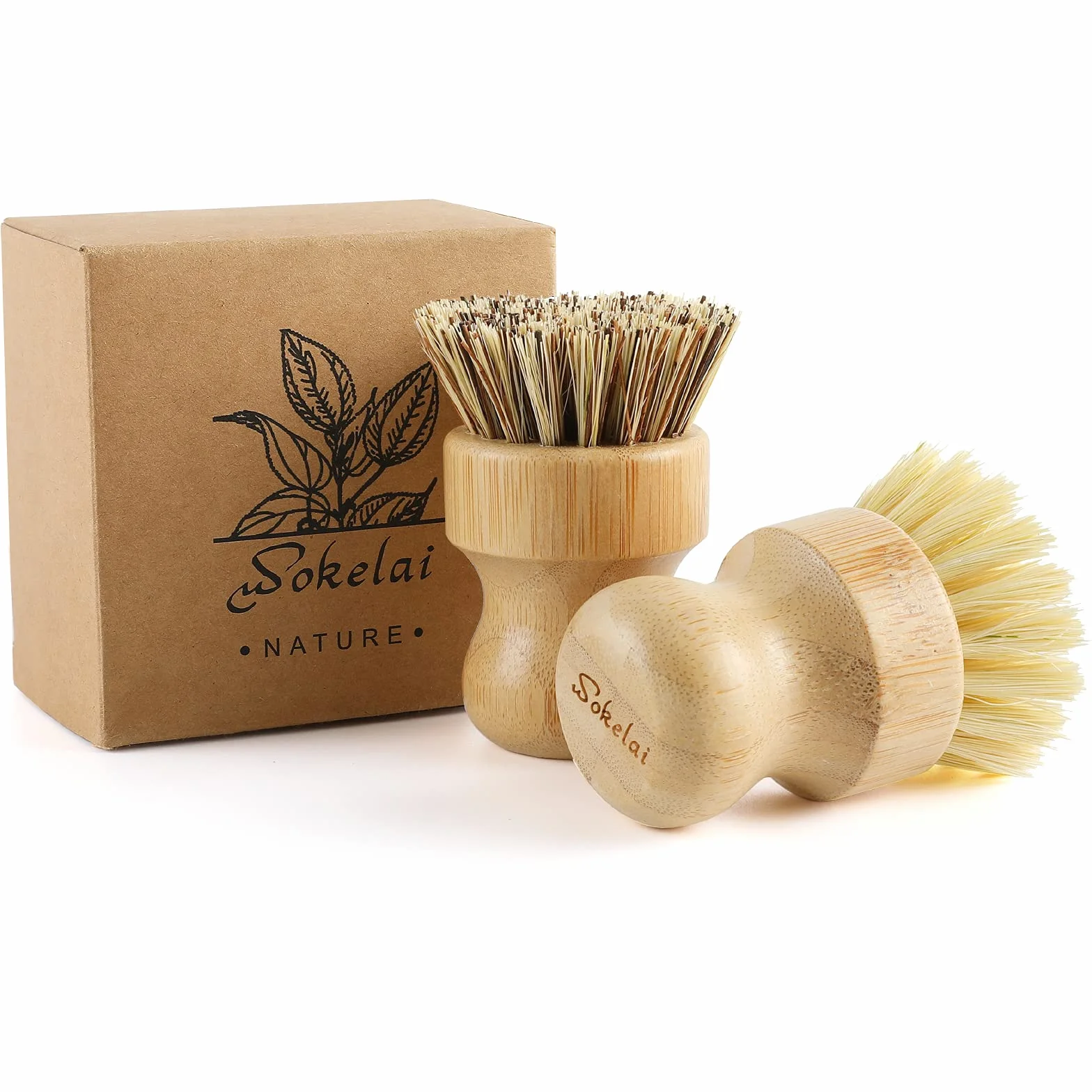 Brosse à vaisselle en bambou fibre de sisal naturel cuisine vaisselle casseroles poêles