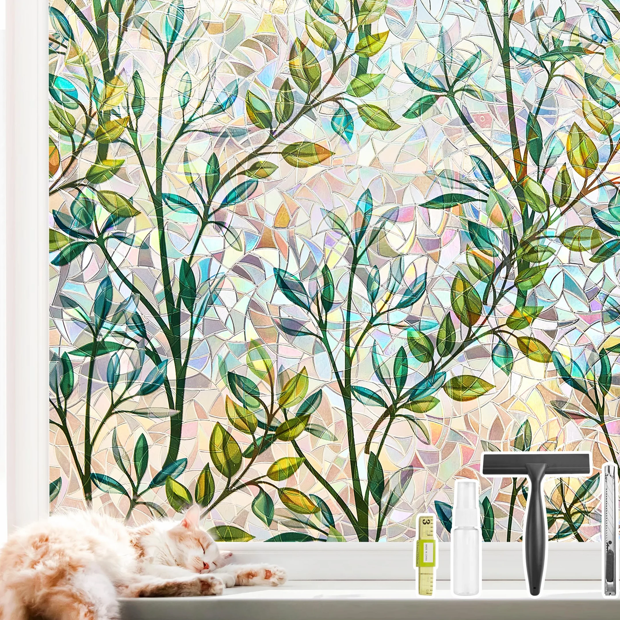 NINETREXFilm d'écran d'intimité pour fenêtre, Film décoratif 3D pour fenêtre, Film de Protection Solaire pour Porte vitrée, Couverture de fenêtre de décoration de Maison Non adhésive,90x400cm