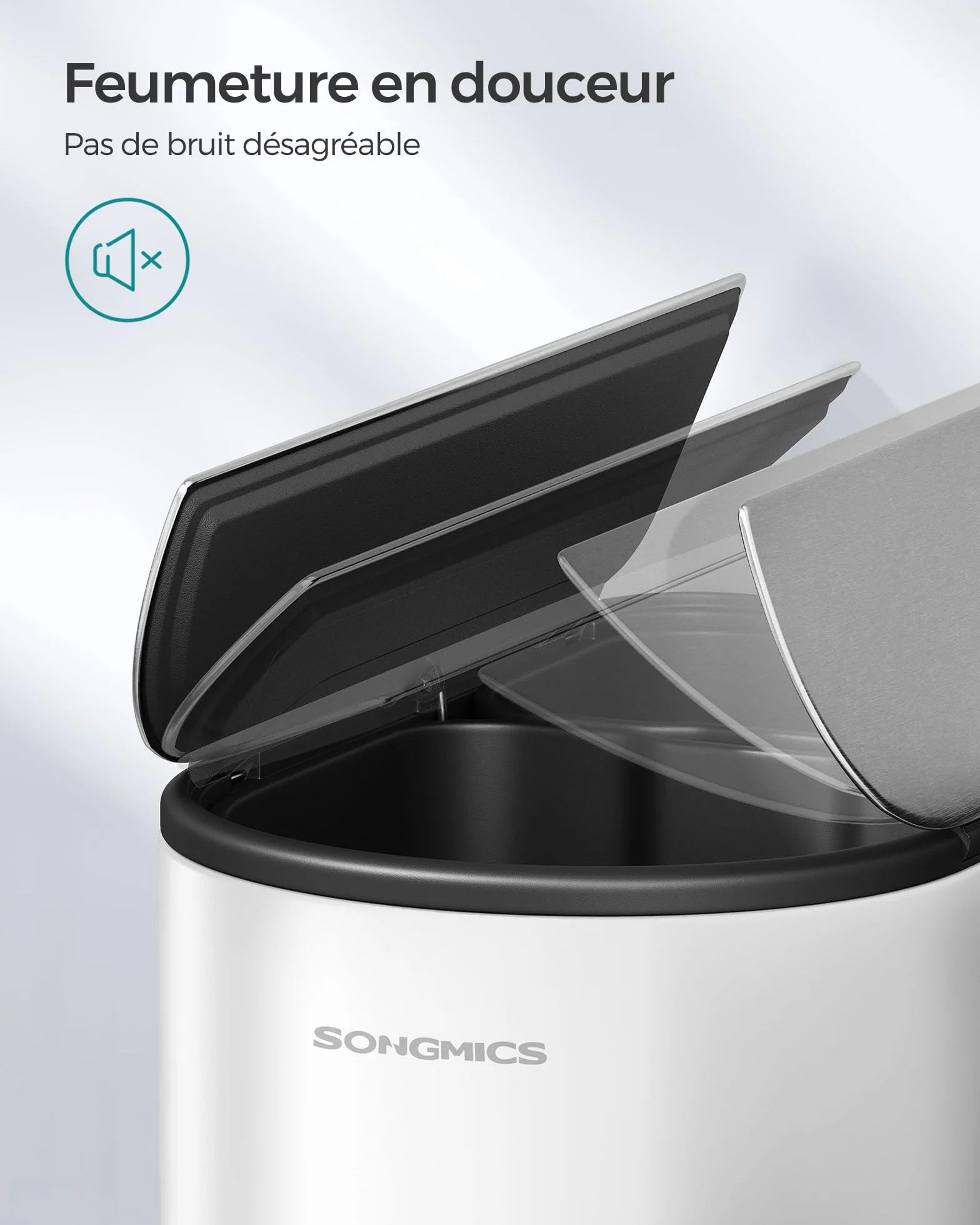 SONGMICS Poubelle Double 30L 20L 2 Compartiments Tri Recyclage Déchets Pédale Couvercles Ailes Blanc Nuage Argent Métallique LTB570W02