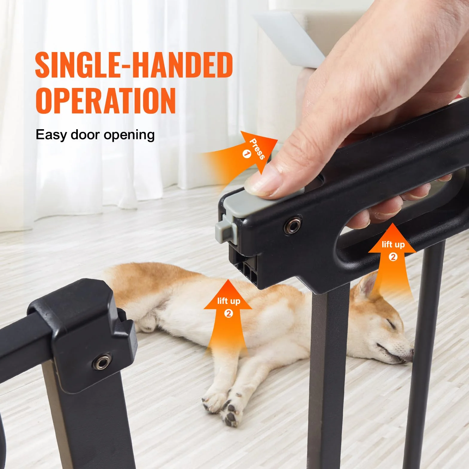 VEVOR Barrière de Sécurité Extensible 75-99 cm Hauteur 76 cm Fermeture Automatique sans Perçage Noir
