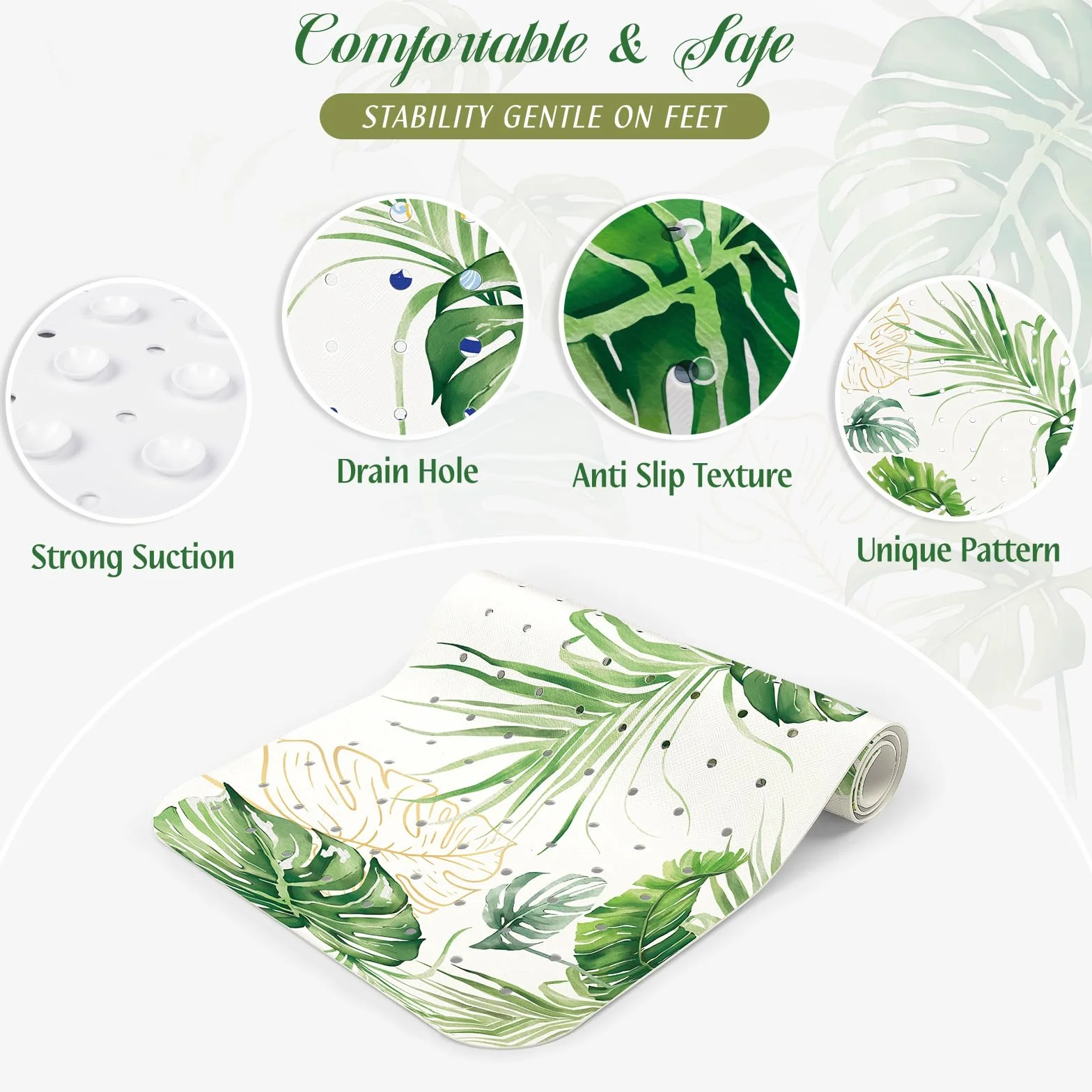 SHUCHING Tapis de Bain Antidérapant Feuille Verte 100 x 40 cm