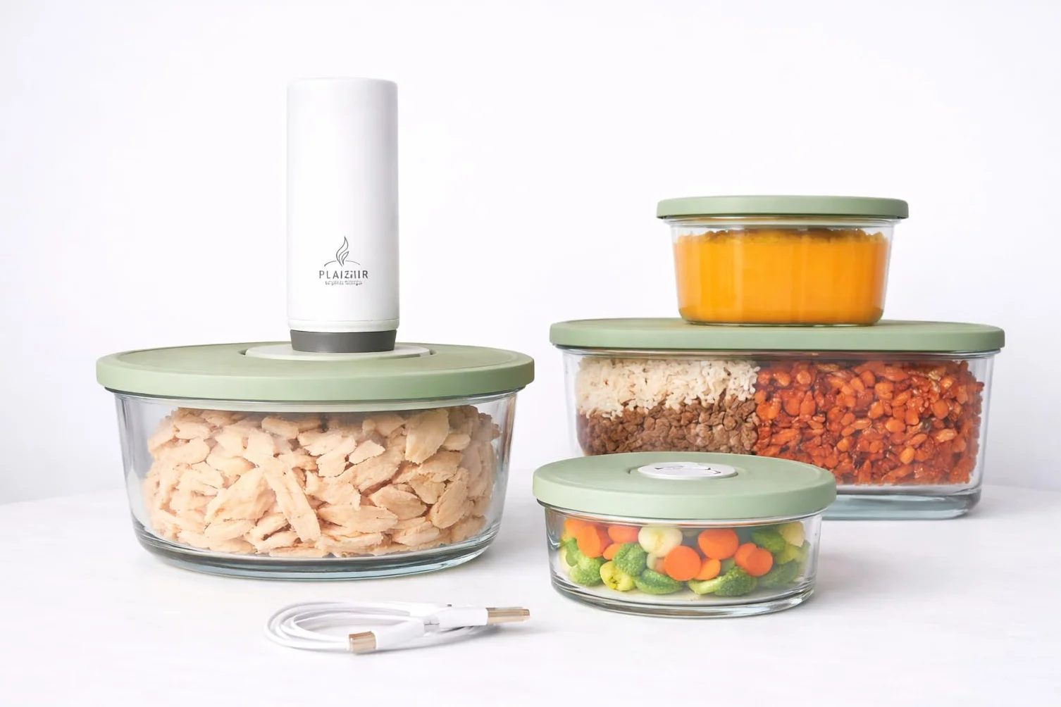 Kit sous vide alimentaire pompe rechargeable sans fil 4 boîtes hermétiques verre BPA
