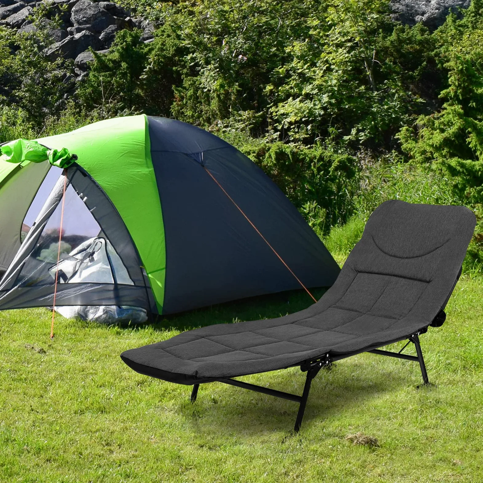 COSTWAY Lit de Camp Pliable 1 Personne, Lit Camping Pliant Portable Léger à Dossier Réglable 6 Positions, Lit de Camp Extérieur Intérieur Inclinable pour Bureau Maison Voyage, Charge 200 KG, Gris