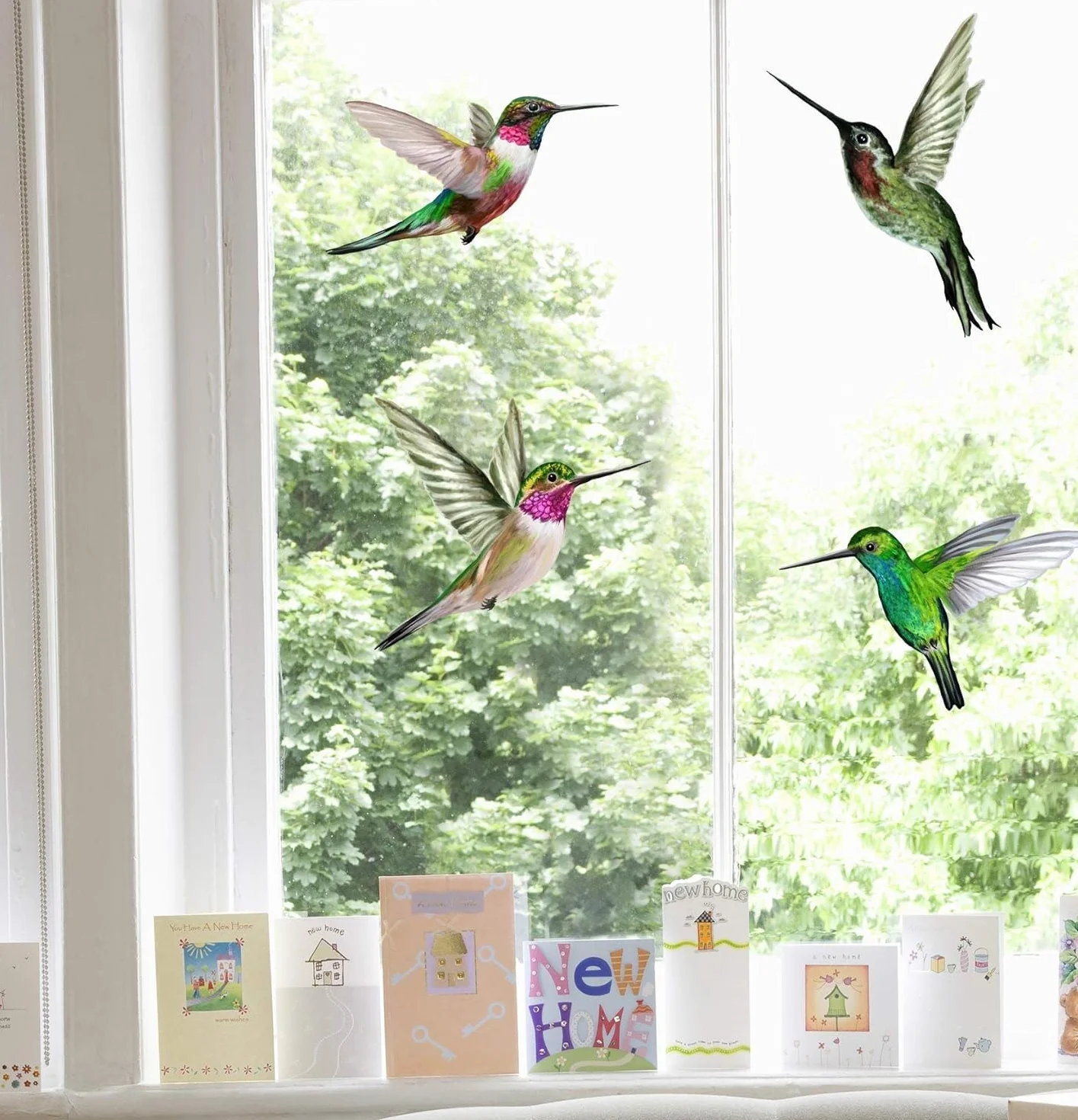 Stickers Fenêtre Colibri Anti-Collision Oiseaux - 4 Décoratifs Electrostatiques