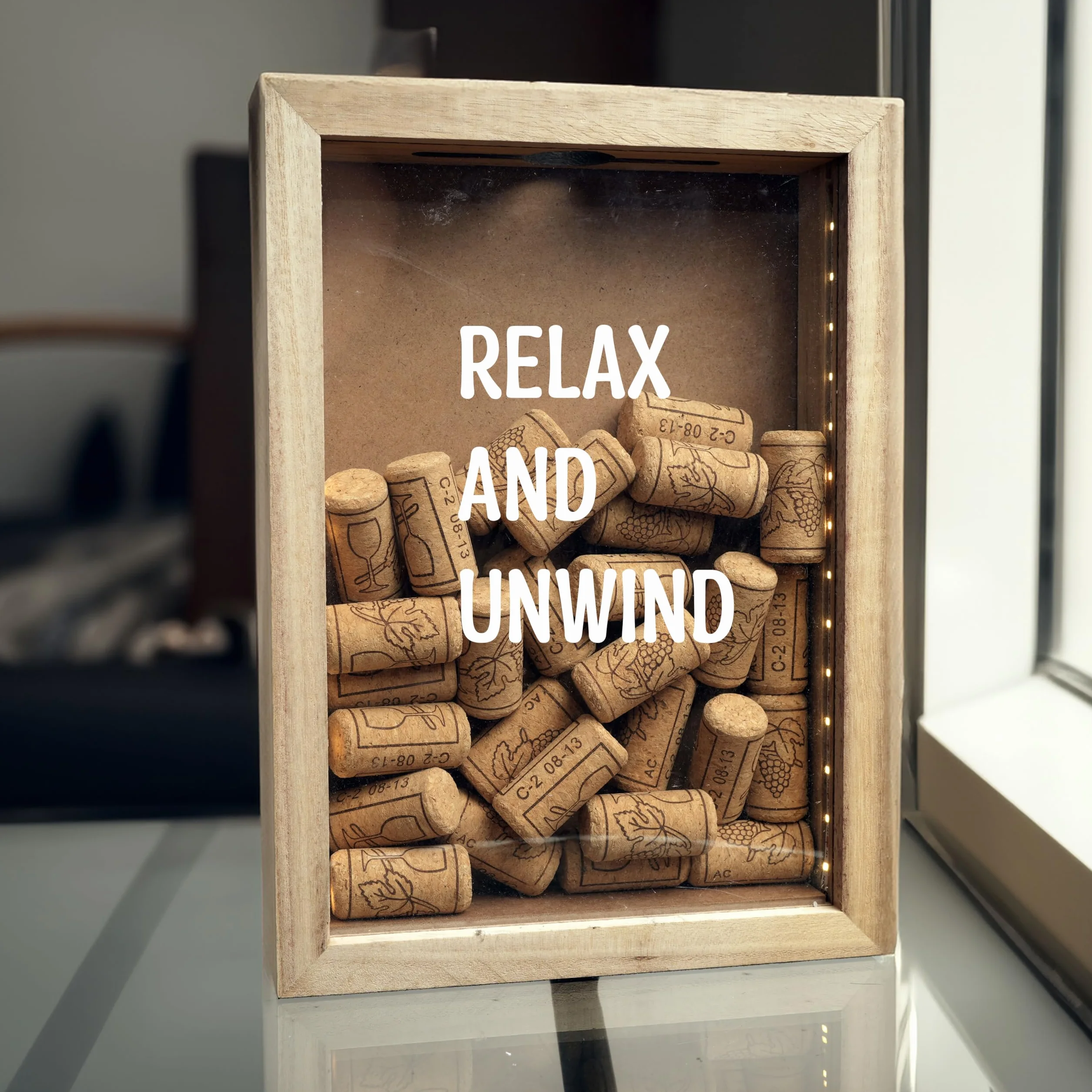Boîte d'Ombre en Bois Naturel Rustique 8"x11" avec Éclairage LED pour Bouchons de Vin et Expositions Créatives