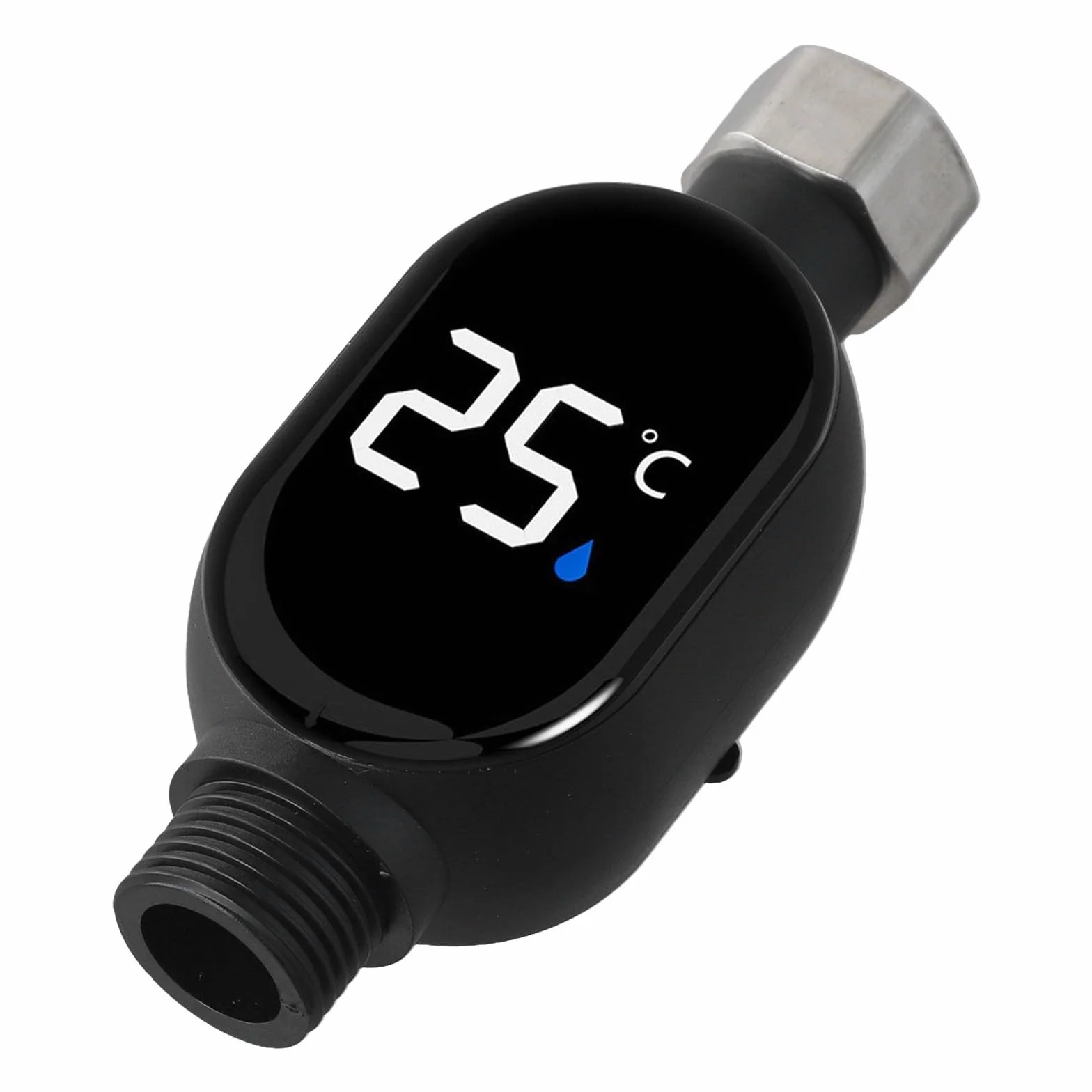 Thermomètre de douche numérique LED KiraKira, capteur étanche 0-99°C, interface 1/2", noir