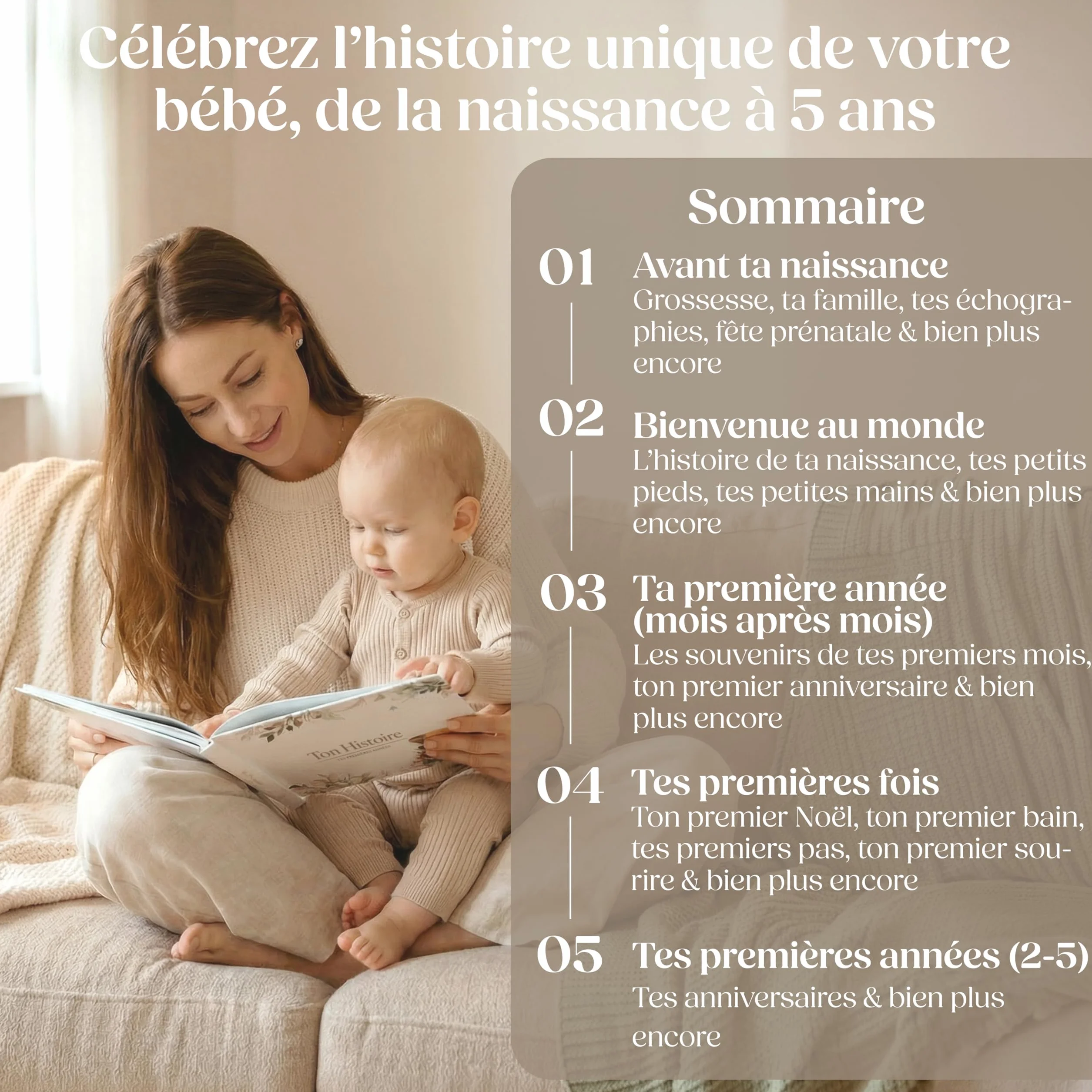 Livre de Naissance Bébé 76 Pages Stickers Dorés - Album Souvenir Photos Écrire Cadeau Fille Garçon
