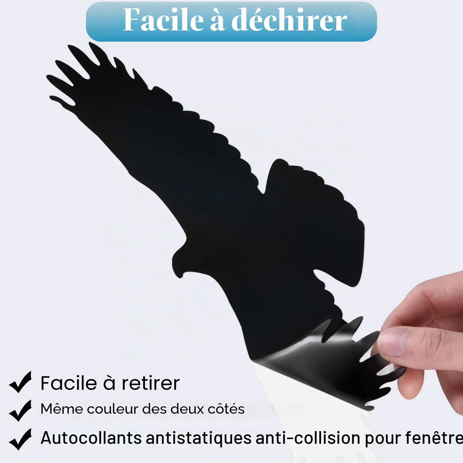 HOOWA Stickers Anti Collision Oiseaux Grand 27-31cm, 9PCS Autocollants Fenetre Electrostatique PVC Noir Protection Oiseaux