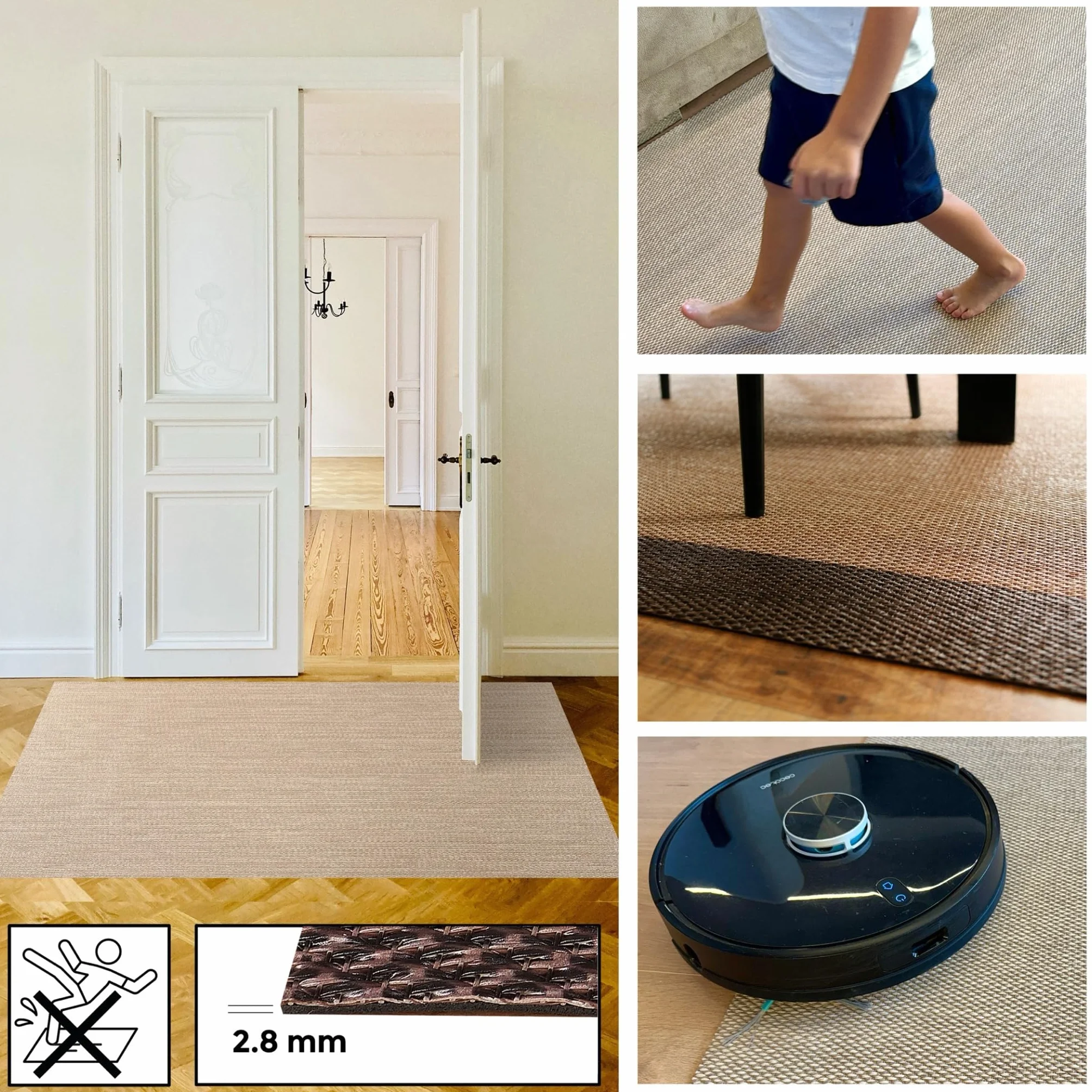 Storesdeco Tapis Vinyle Tissé Lavable Antidérapant 60 x 90 cm Beige
