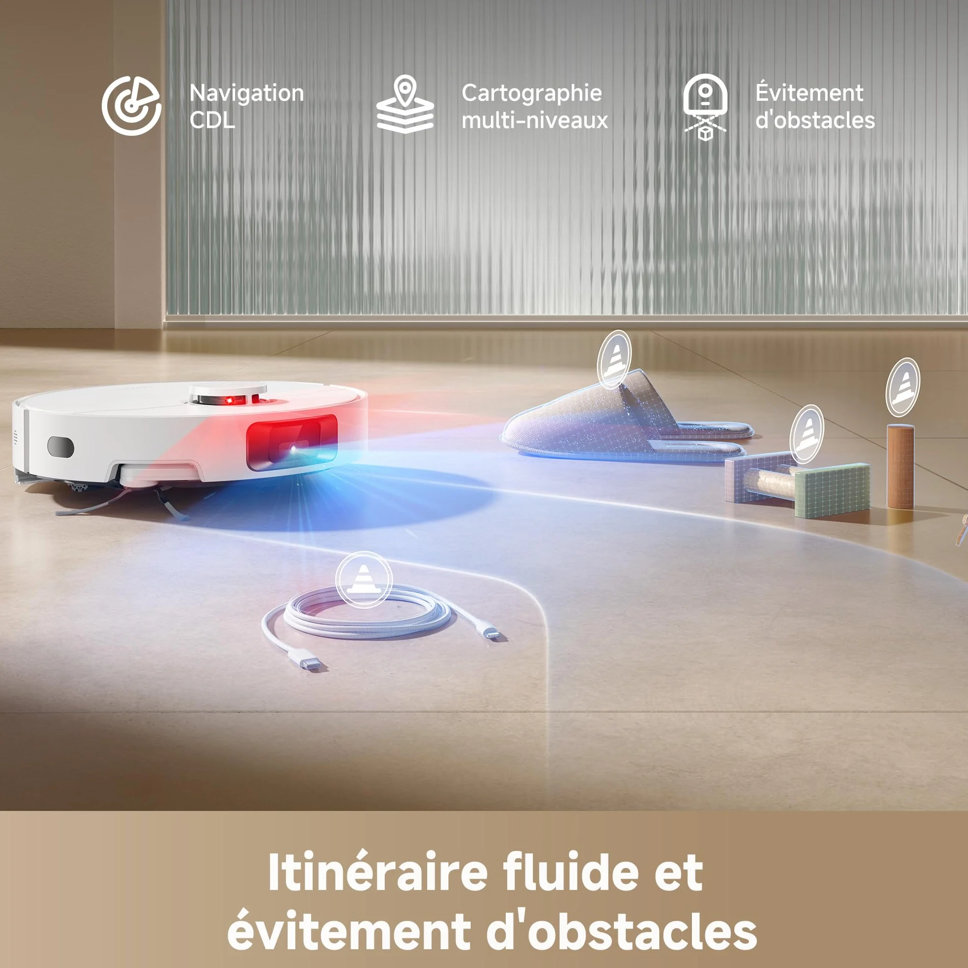 dreame D20 Pro Plus Robot Aspirateur 2-en-1, 13 000 Pa, Double Brosse, Auto-Vidage, Laser Navigation, Capteur Distance, Batterie 5200 mAh