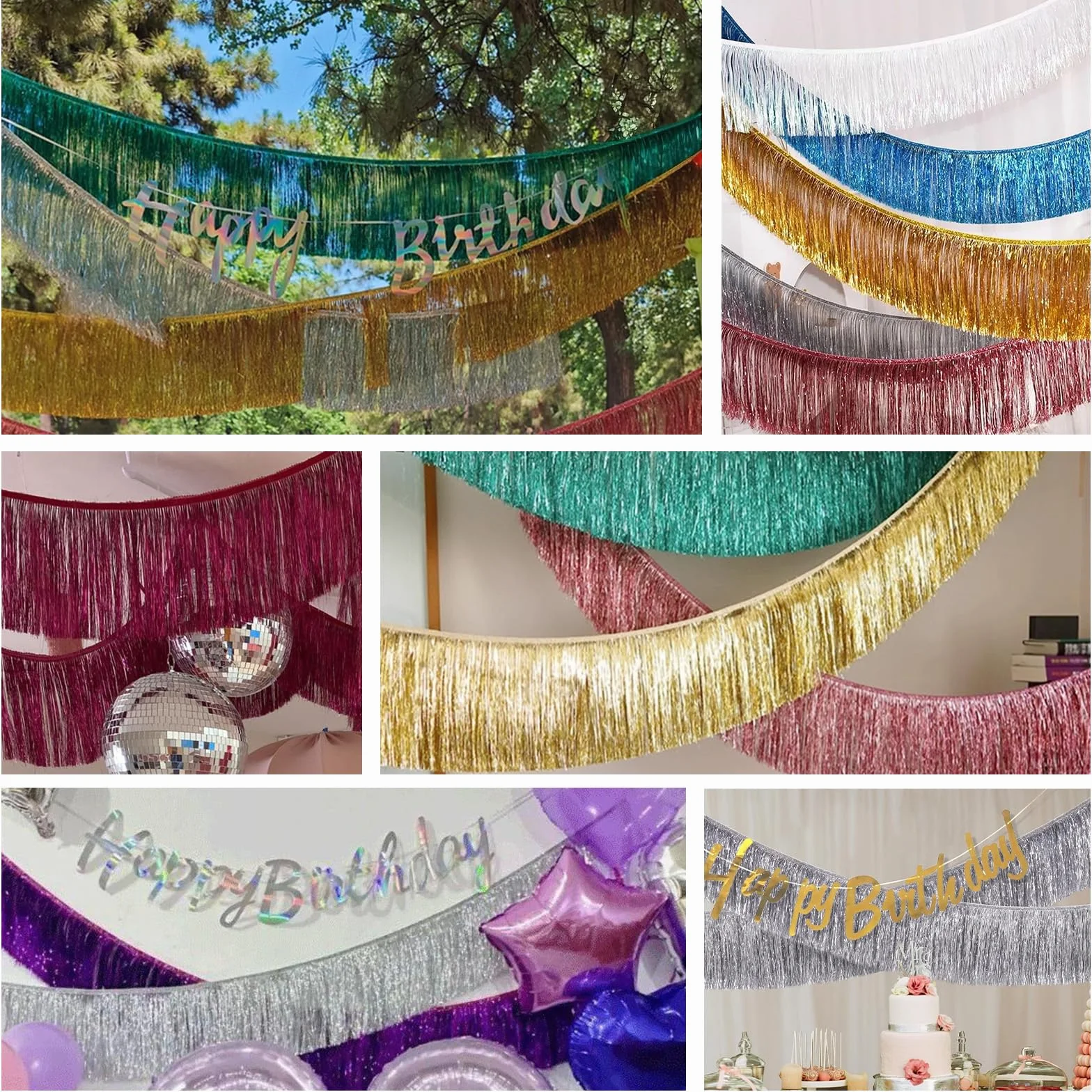 Guirlande à Franges 2M Argent Métallique Brillant Tinsel Décoration Fête