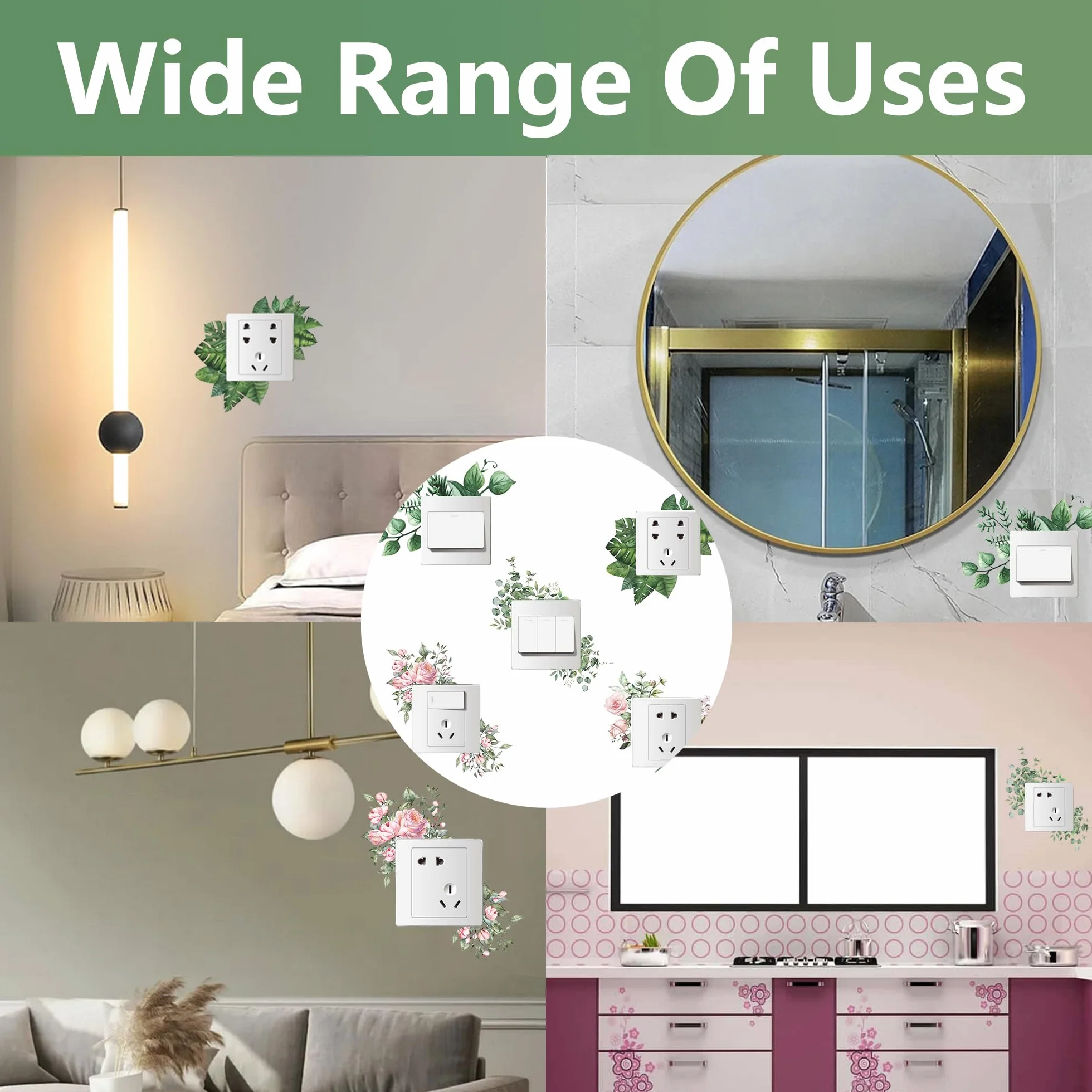 TINGWEN 5 Pièces Autocollant Interrupteur Mural Stickers PVC Green Plant Décoratif pour Salon Chambre