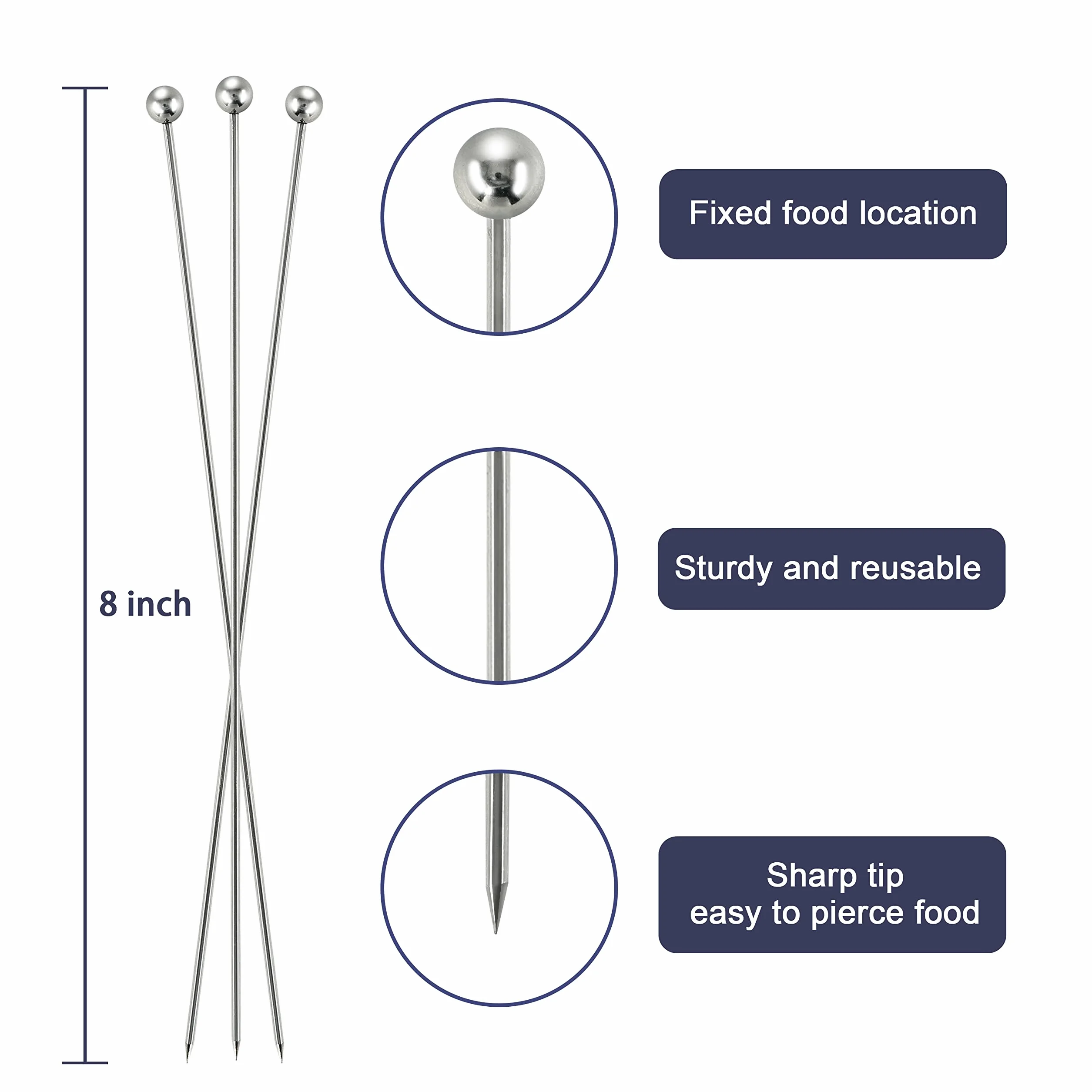 Brochettes à cocktail en métal acier inoxydable 20,3 cm réutilisables Mary Martini