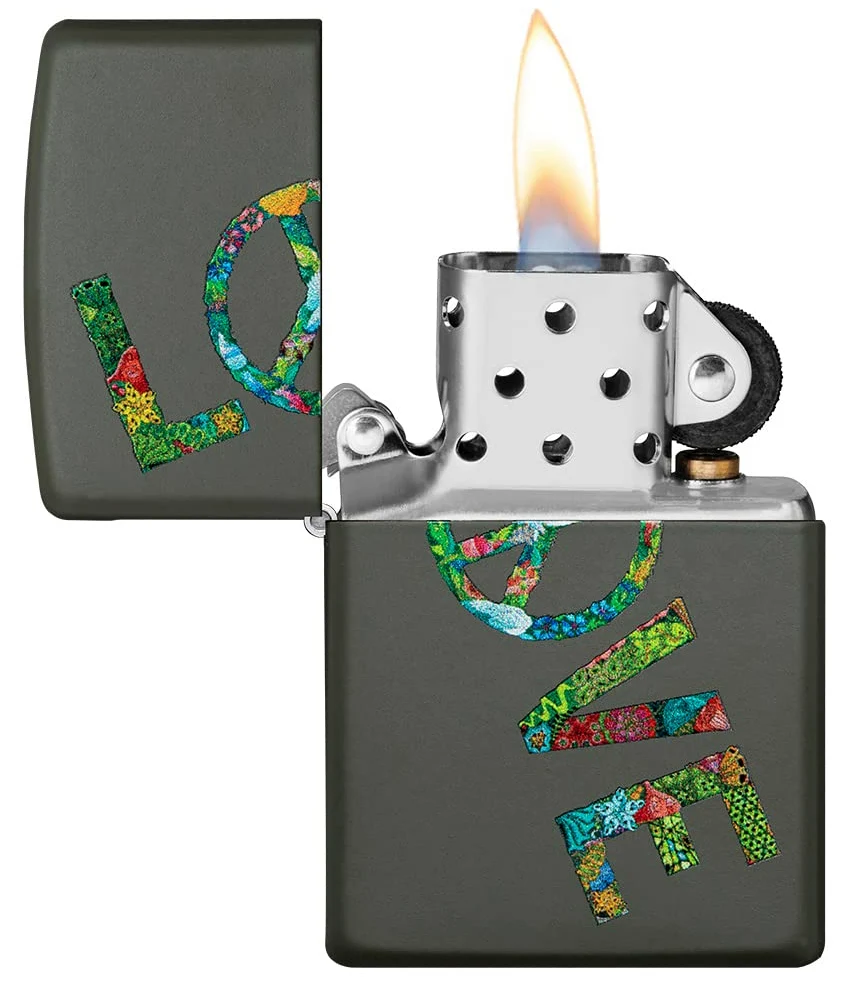 Zippo Briquet Tempête - Love Peace Nature - Finition Verte Mate avec Color Image - Rechargeable - Réutilisable - Design Coupe-Vent - Coffret Cadeau - Fabriqué aux États-Unis
