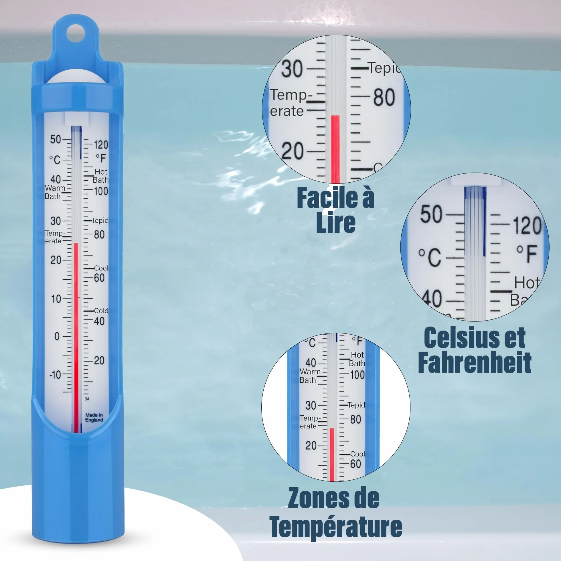 Thermomètre de bain 230 mm vérifier température eau bébé