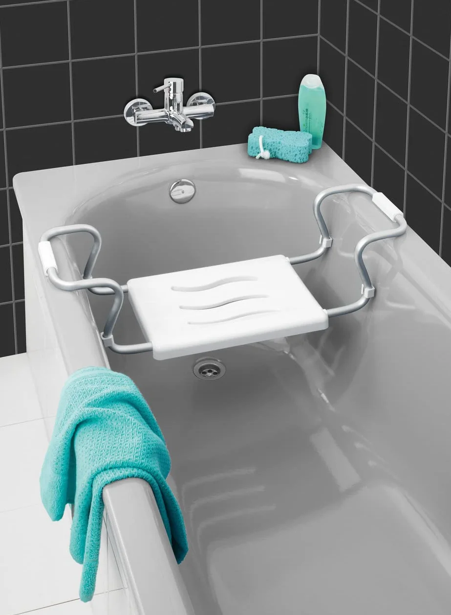 WENKO Siège de baignoire Secura | Aide bain senior avec structure aluminium réglable | Capacité 120 kg | 55-65 x 18 x 26 cm | Blanc aluminium