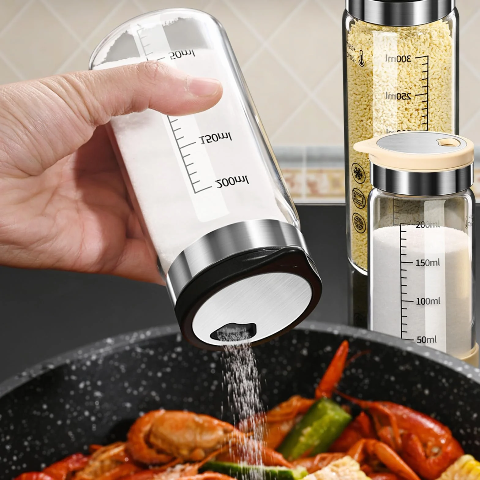 Salière et poivrière en verre borosilicaté avec couvercle acier inoxydable 200 ml