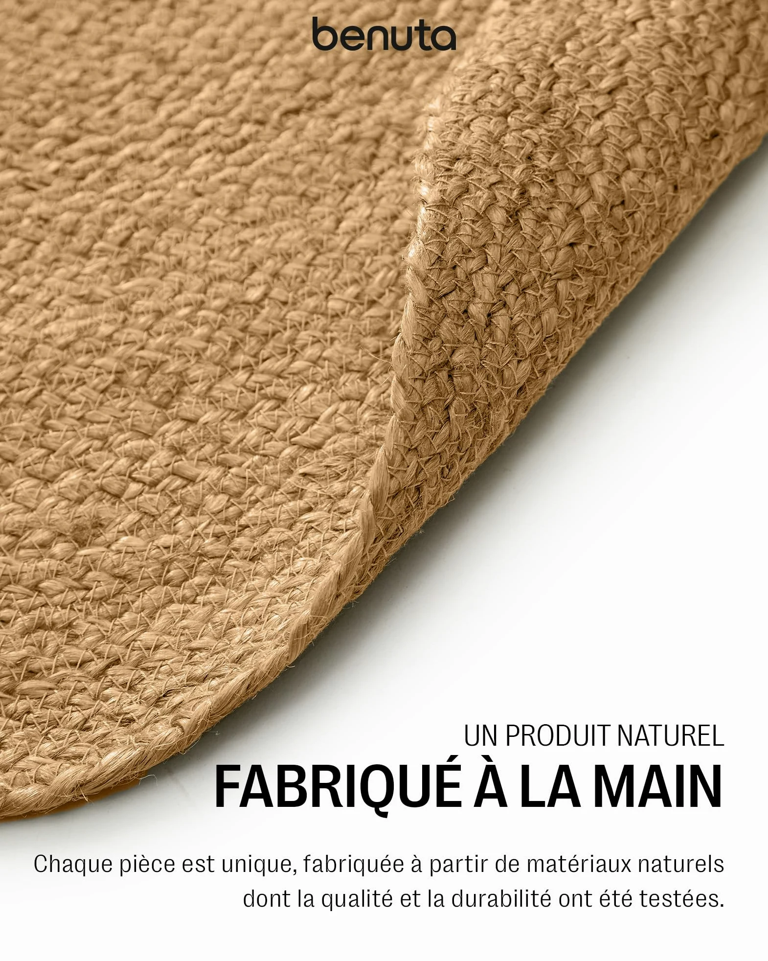 benuta Jutta Tapis en Jute Naturel - Rond 90 cm - Tapis de Salon tissé à la Main - Design Naturel - Convient pour Chauffage au Sol