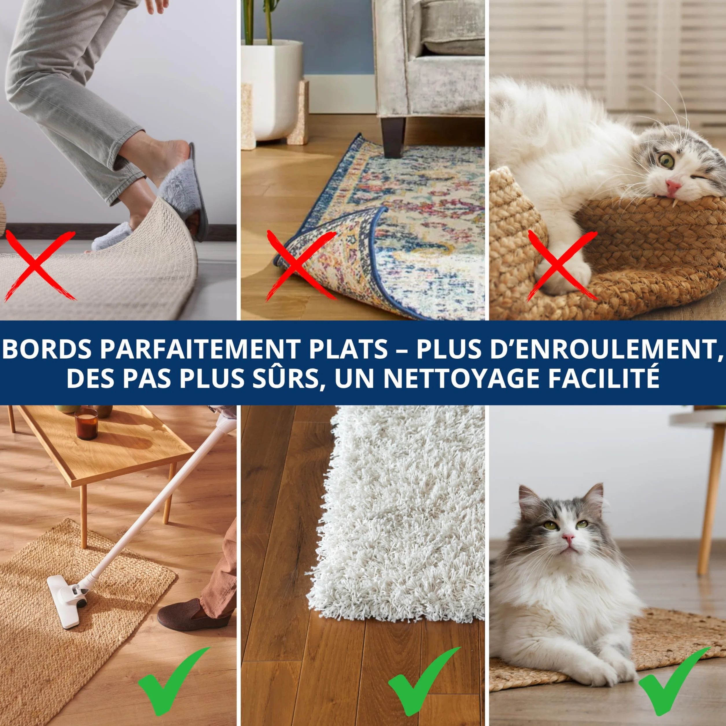 Sous-Tapis Antidérapant Maintien Extra Fort sans Colle Découpable pour Parquet Carrelage Stratifié Lavable Réutilisable