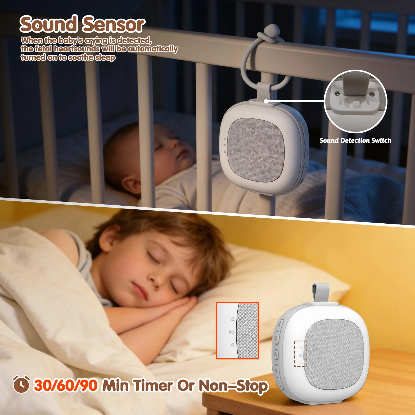 Gemmac Machine à Bruit Blanc Portable avec Veilleuse Intégrée - 32 Sons Apaisants, 7 Couleurs, Minuterie