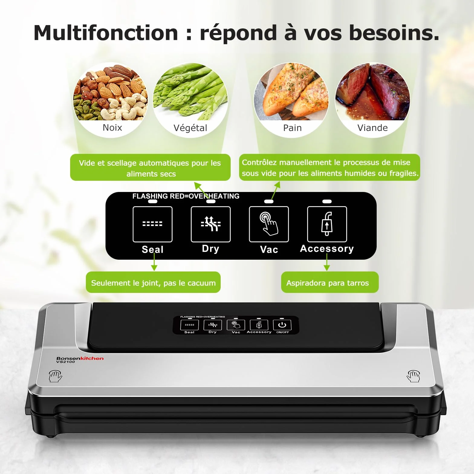 Bonsenkitchen Machine Sous Vide Alimentaire avec 5 Sacs Sous Vide