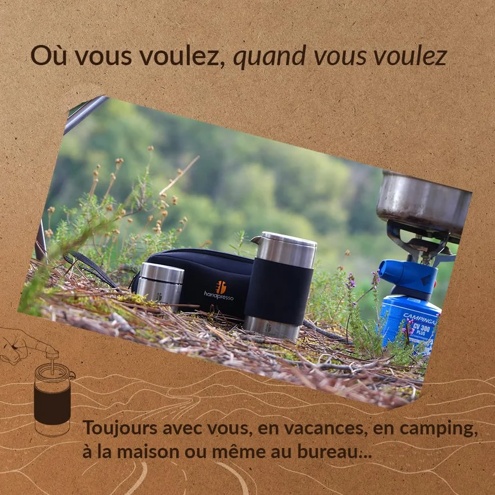 Handpresso Travel Press cafetiere a piston compacte INOX double paroi isolante 0,35 l 3 Tasses mini cafetiere portable voyage