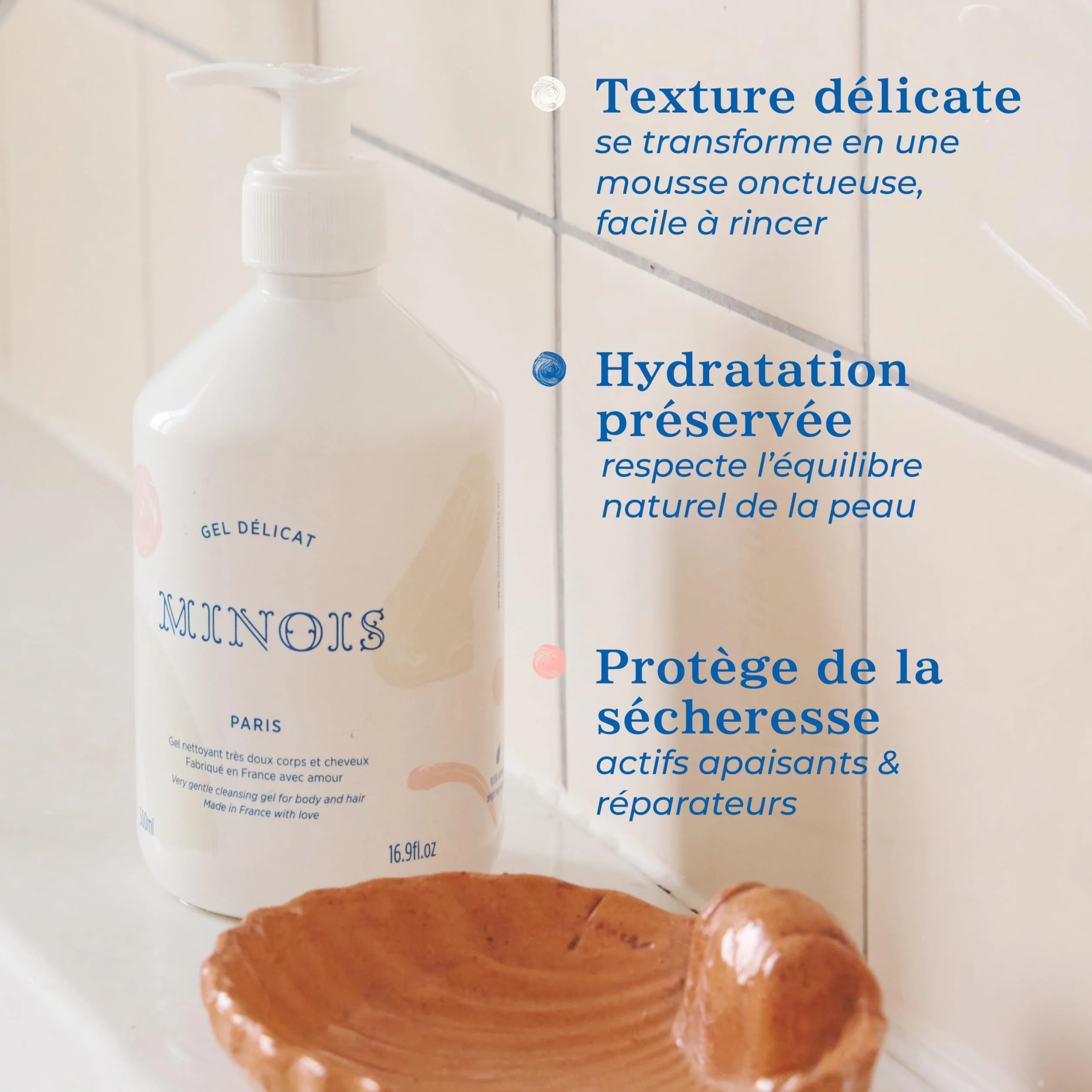 Minois Paris Gel Lavant Délicat Bébé Corps & Cheveux 500ML Sans Parabènes Sulfates
