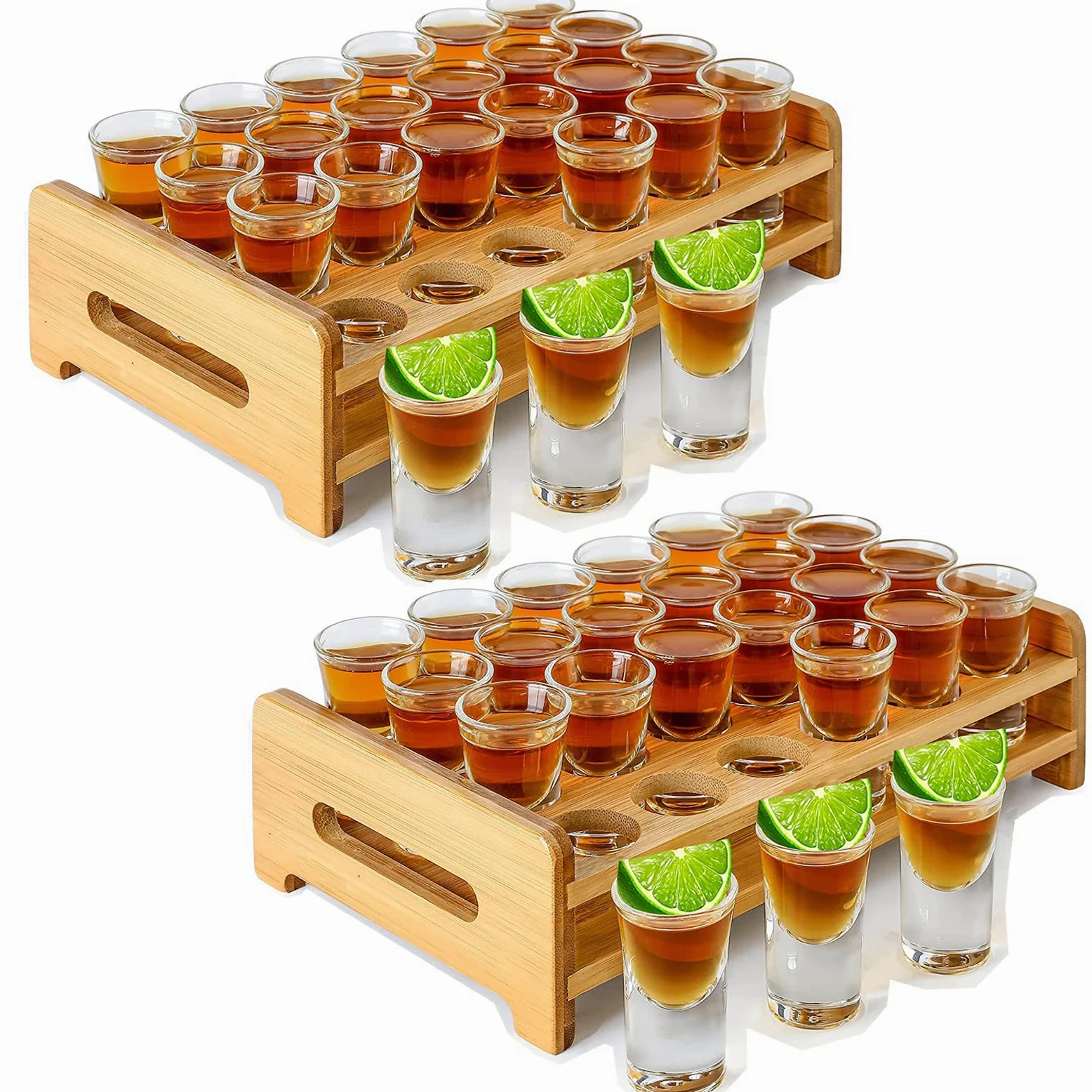 Lot de 48 mini verres à shot en vrac de 15 ml avec 2 plateaux, organiseurs, base épaisse, verres en verre transparent pour fête, club, bar, spiritueux
