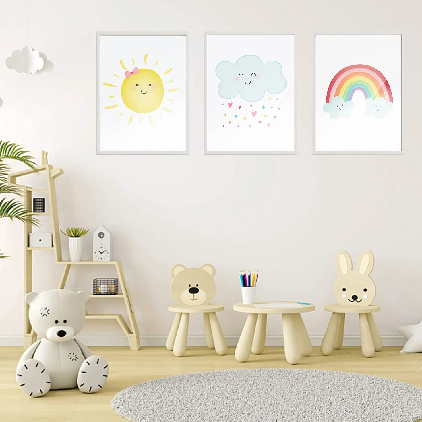 Affiche Chambre Enfant Deco Tableau Fille Arc-en-Ciel Nuage Soleil sans Cadre