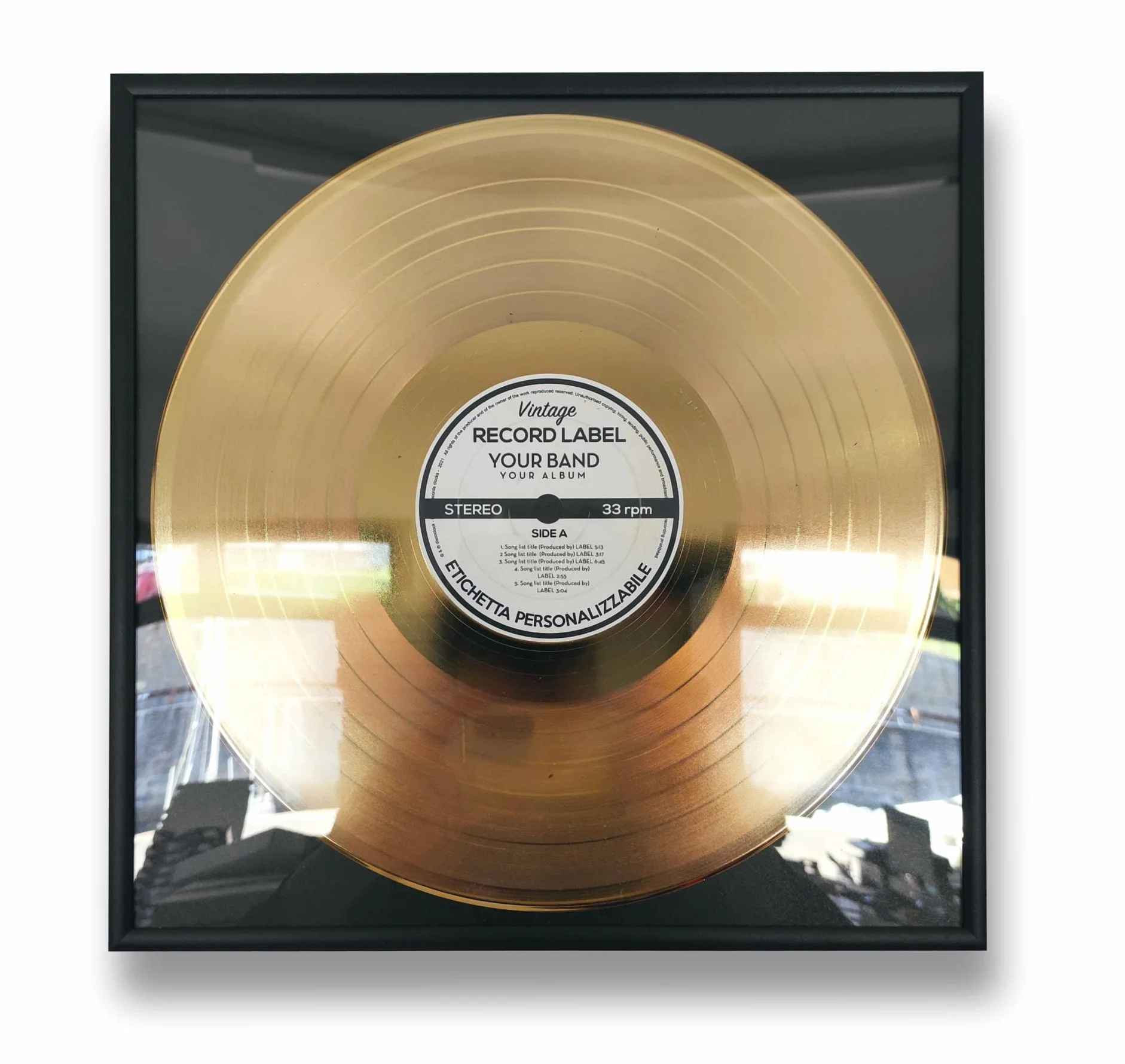 Disque doré platine encadré personnalisable Récompense œuvre vie cadeau chanteurs musiciens artistes fans carré