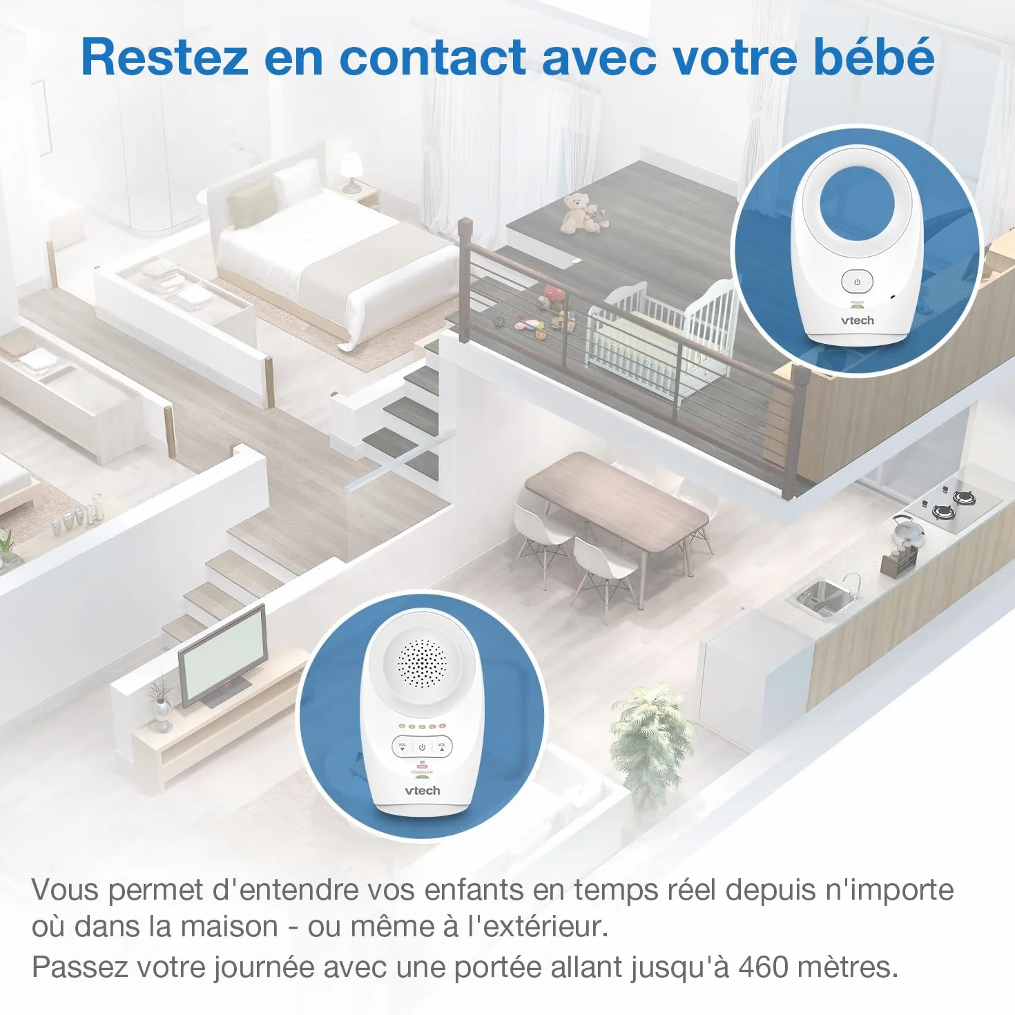 VTech DM1111 Babyphone Audio Numérique DECT avec Affichage du Niveau de Bruit et Clip Ceinture