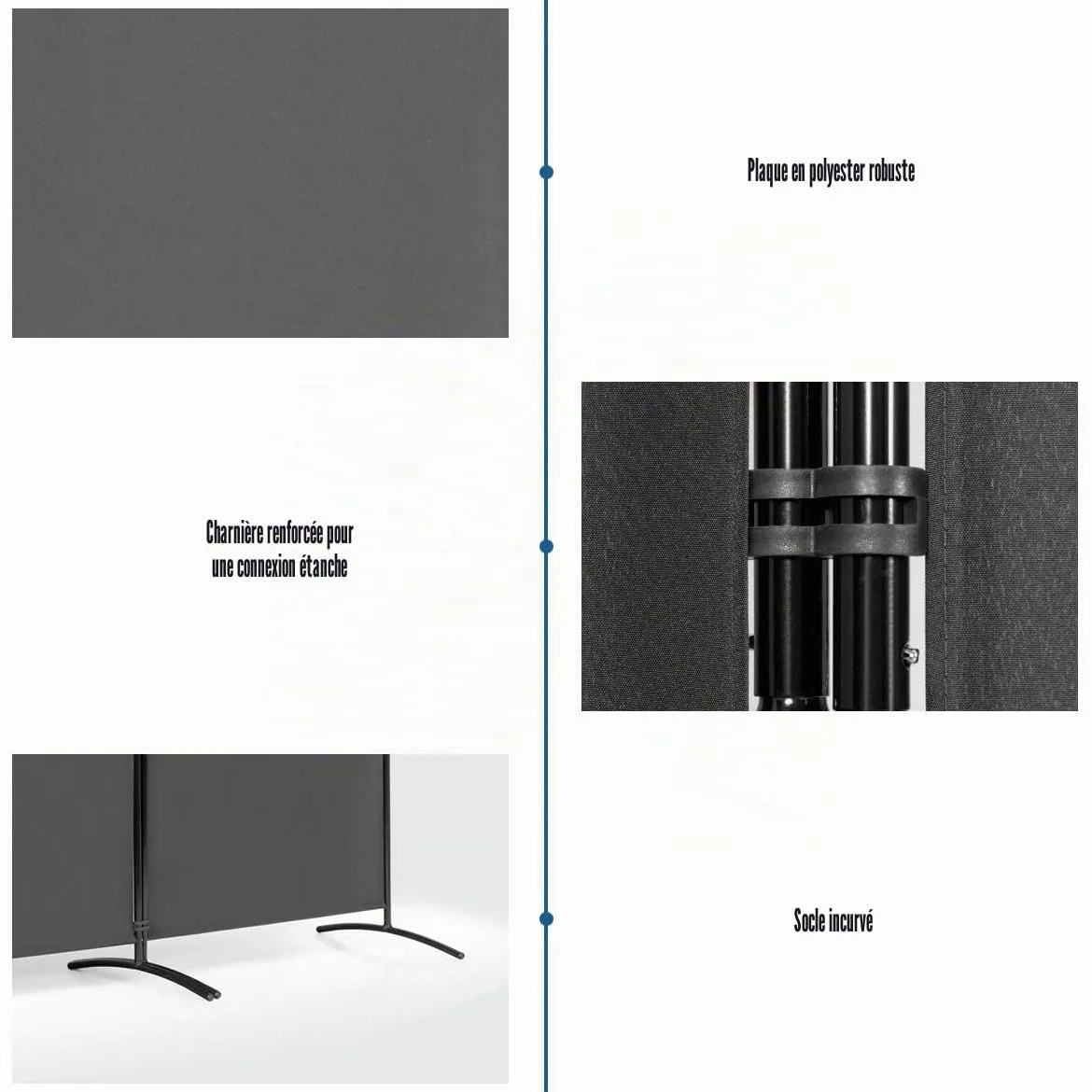 FANTASK Paravent Mural à 3 Panneaux - 260 x 183 cm - Pliable - avec Dessous réglables - en métal et Polyester - pour la Maison, Le Bureau, la terrasse - Gris