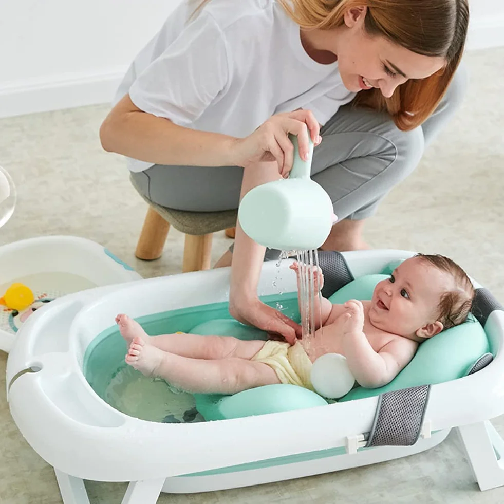 Coussin de Bain Réglable pour Bébé - Siège de Bain pour Tout-Petit, Réducteur de Baignoire, Tapis Antidérapant Pliable