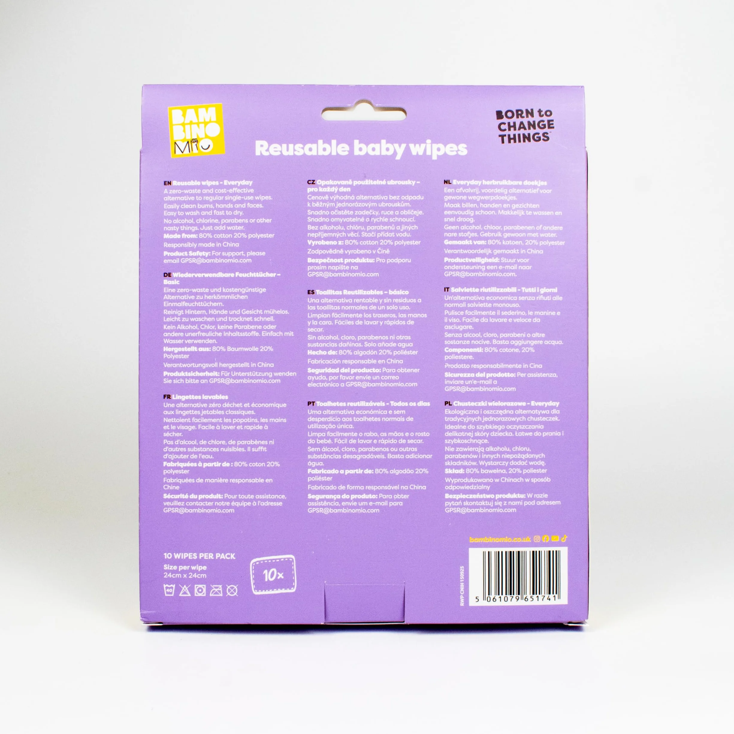 Bambino Mio Lot de 10 Lingettes bébé réutilisables PASTELS lavables peaux sensibles séchage rapide résistantes