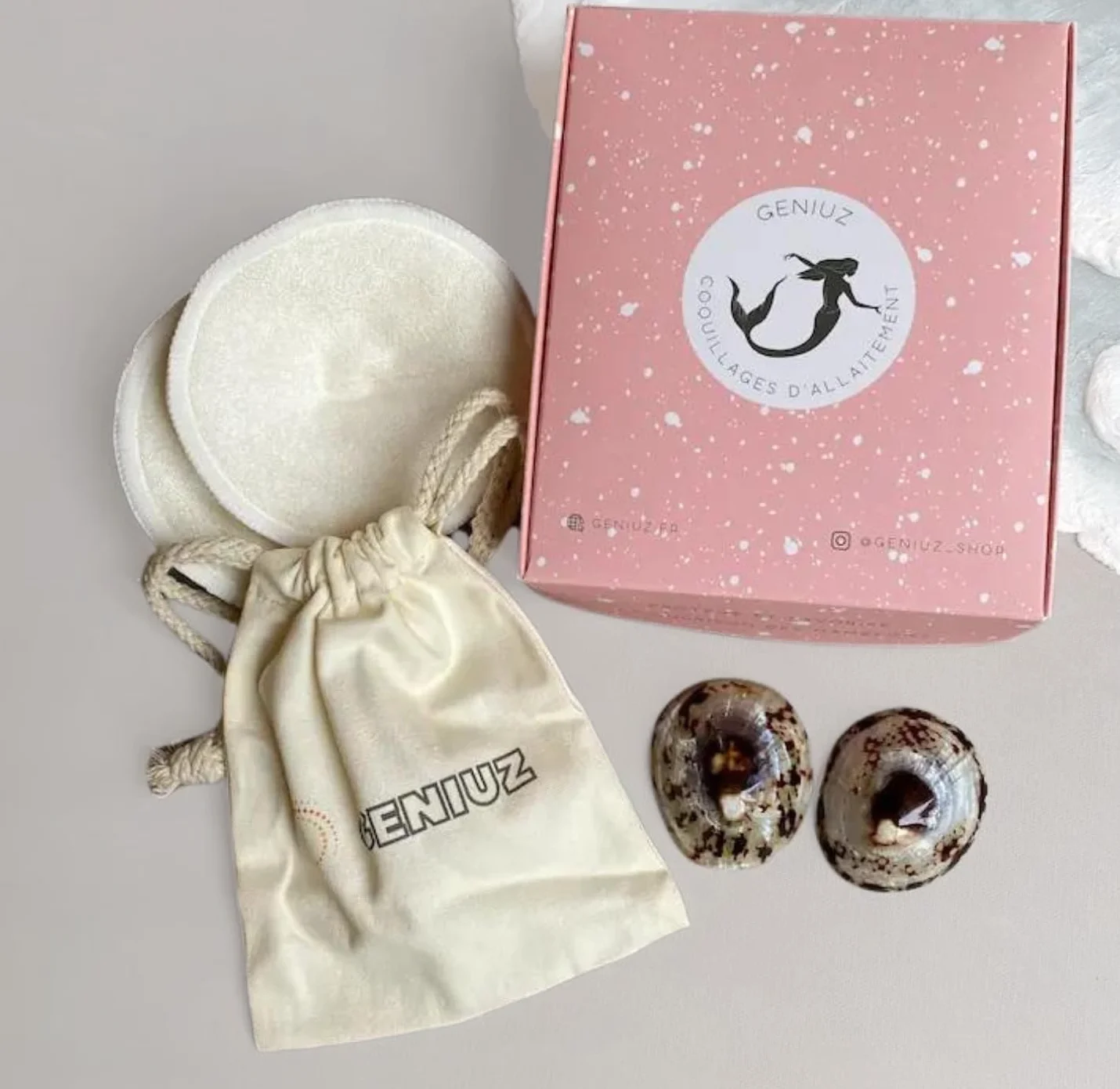 GENIUZ Coquillages Allaitement Coffret Large + Coussin + Ebook