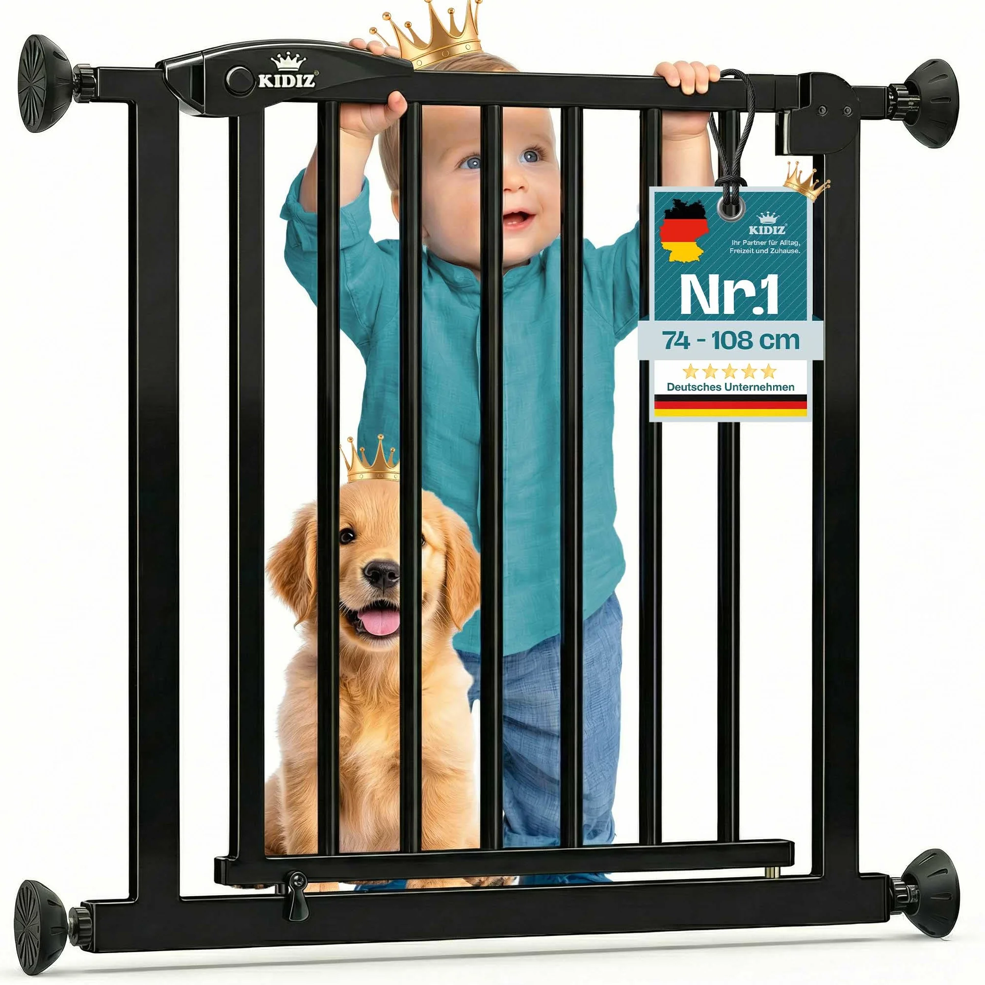 Barrière de sécurité d'escalier KIDIZ sans perçage 88-94 cm 75 cm pour enfants et chiens ouverture une main