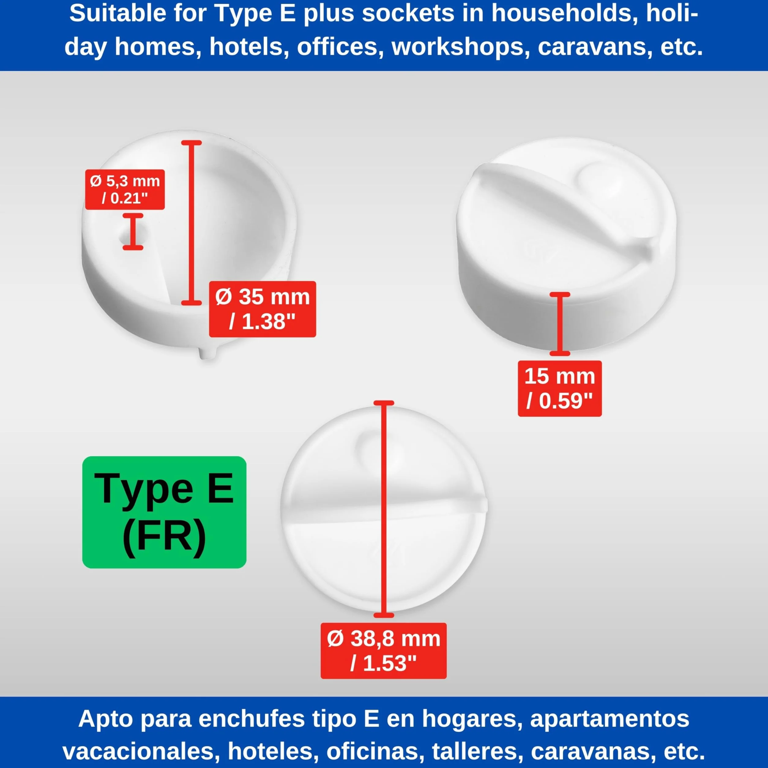 Cache-prise silicone blanc 2 pièces type E France protection éclaboussures poussière