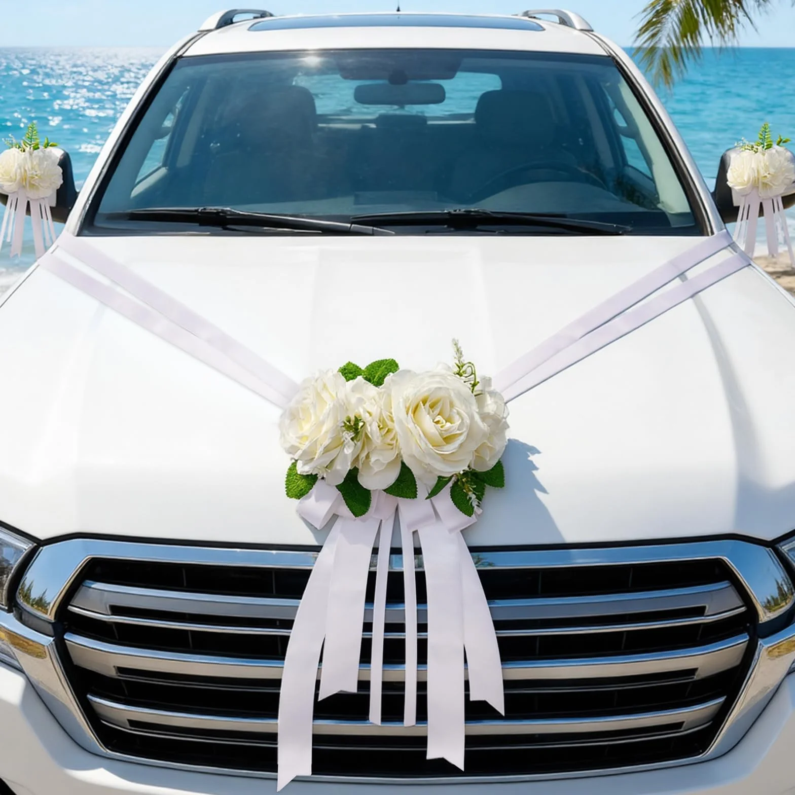 Déco Voiture Mariage Kit Décoration 3 Roses 4 Nœud 1 Tulle Ruban Adhésif