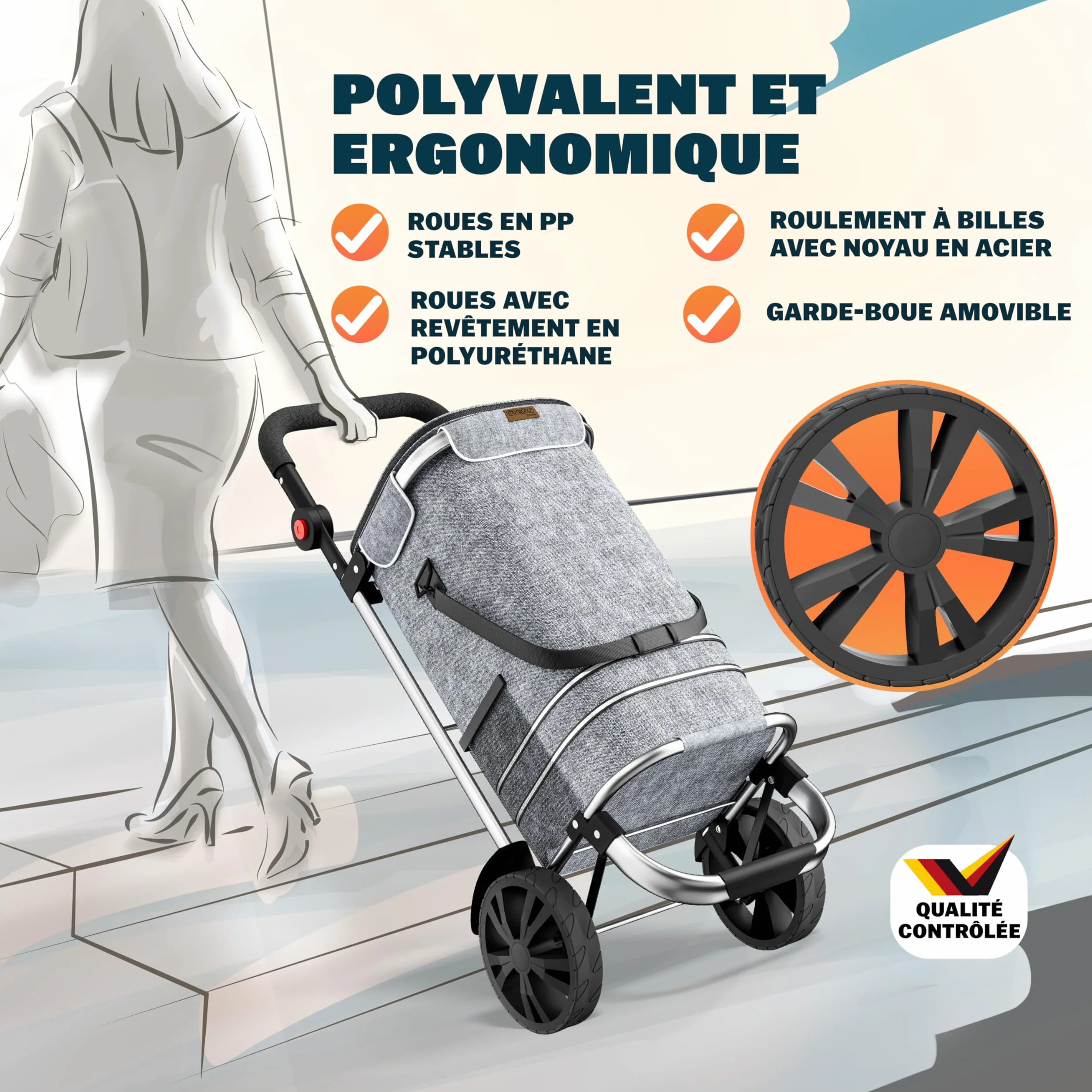 MONZANA Chariot de courses pliable 56 litres 3en1 gris isotherme