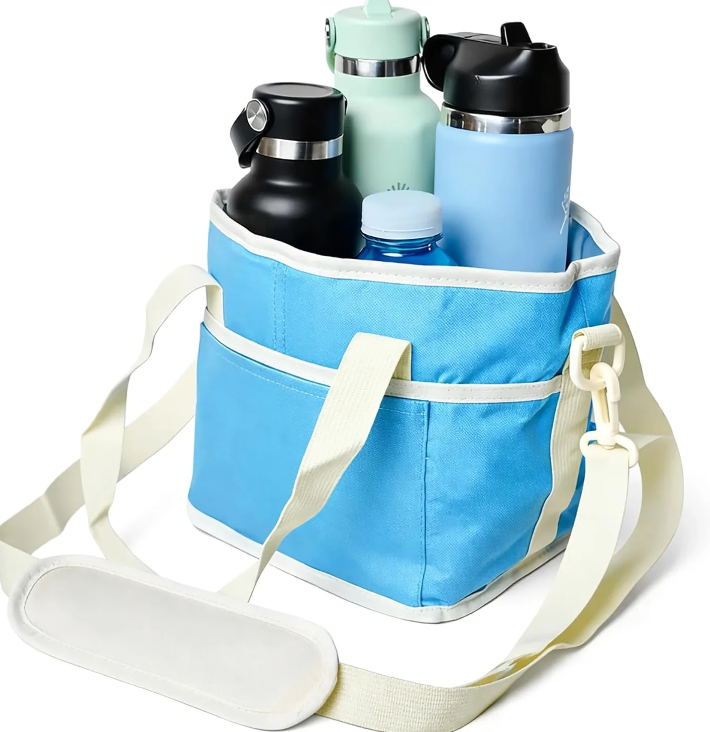 Sac porte-gobelet avec sangle réglable, porte-gobelet isotherme et porte-gobelet, design à 4 compartiments, base anti-déversement pour voyage, pique-nique et utilisation en extérieur