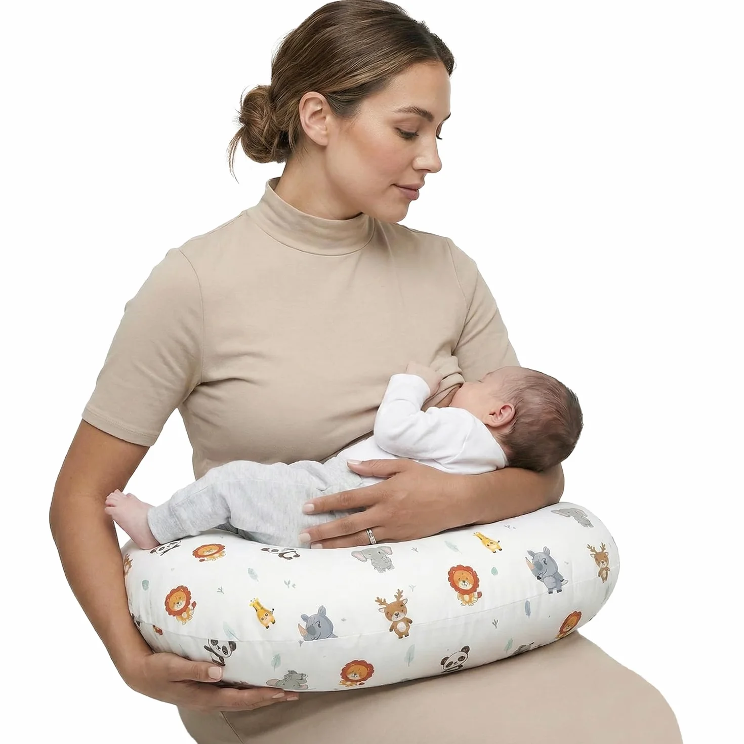 LivinEase Coussin d'allaitement 100% coton certifié OEKO-TEX housse lavable Jungle
