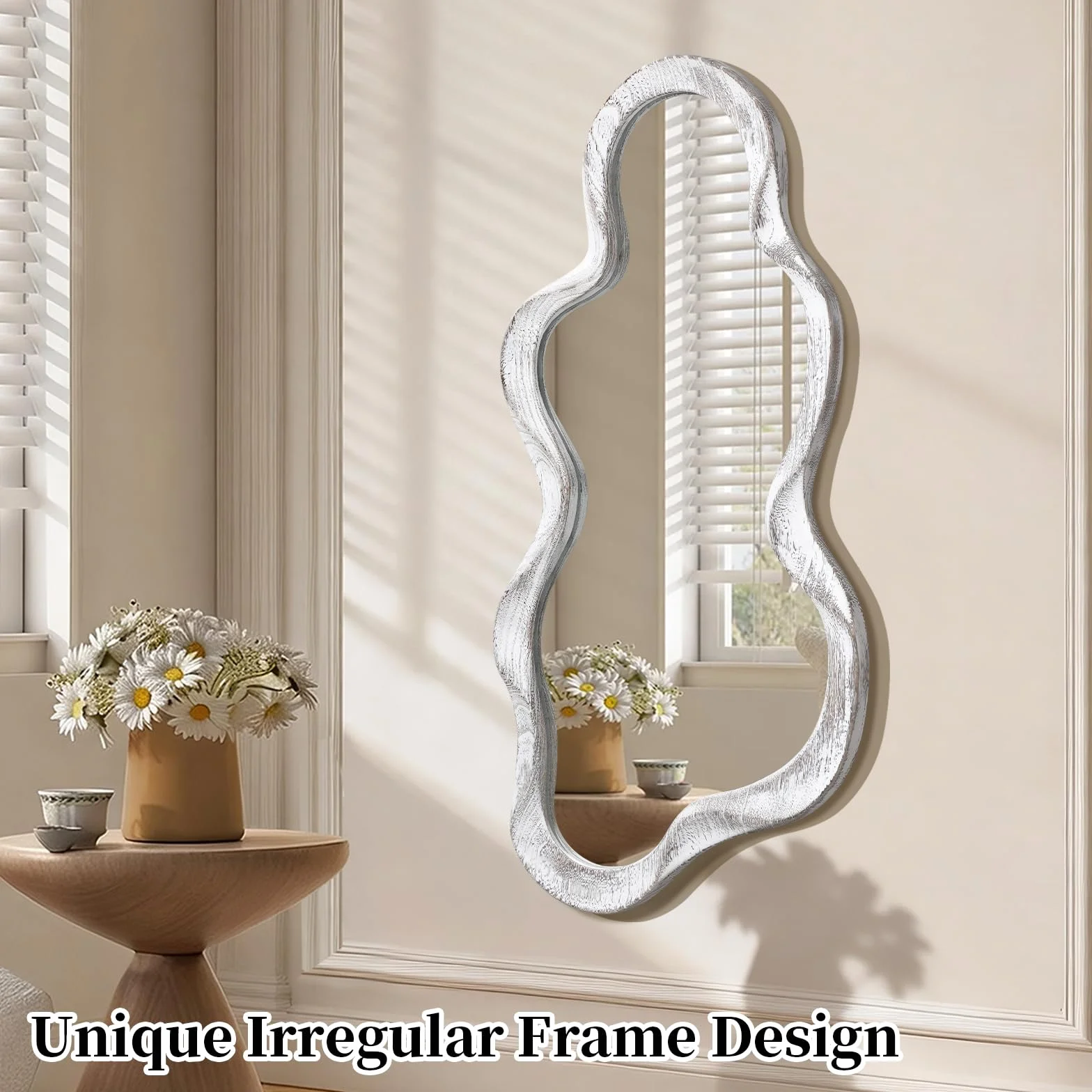 Miroir Mural Noir Cadre en Bois irrégulier Art Moderne Salle de Bain Salon Chambre à Coucher