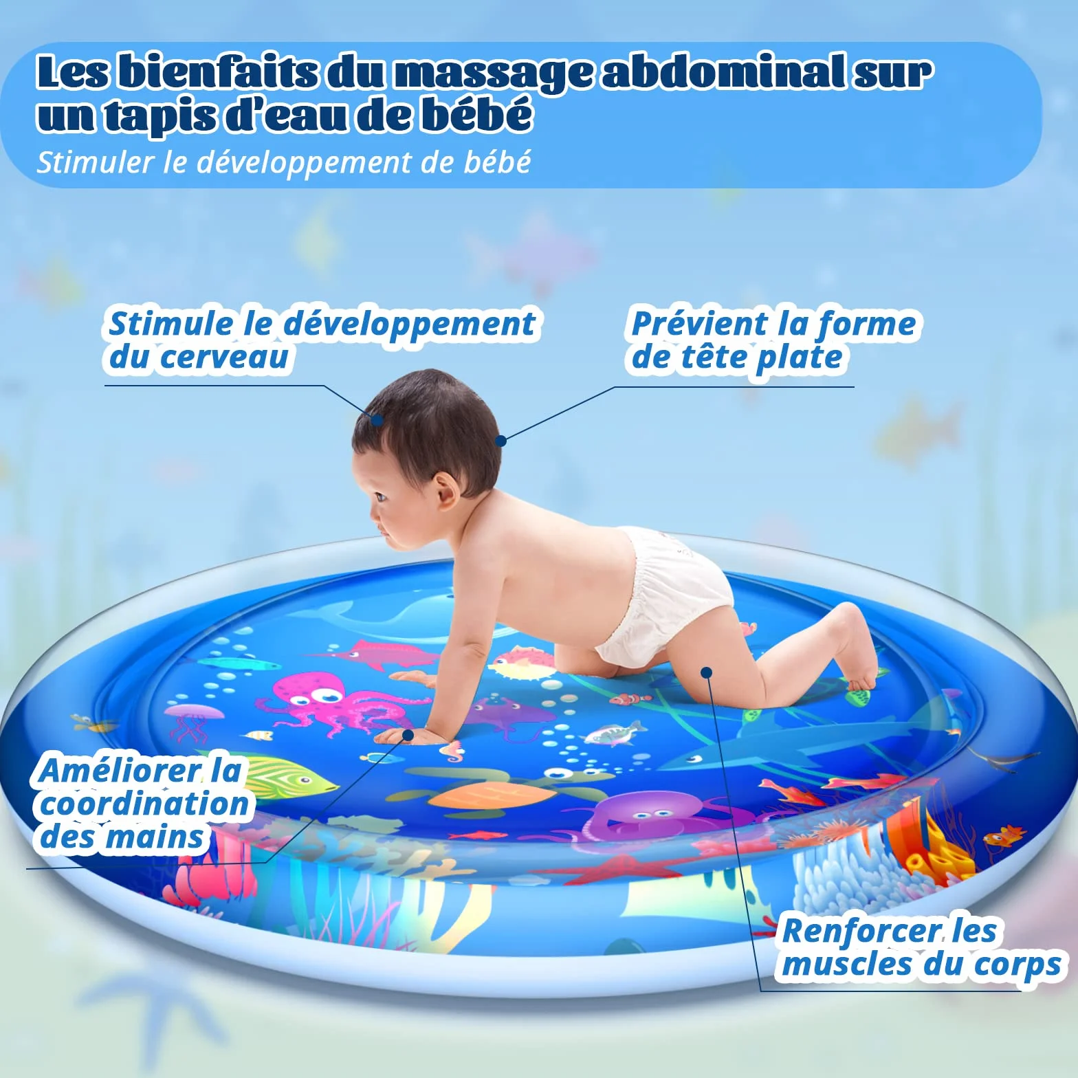 GOLDGE Tapis D'eau Gonflable Bébé 100x100cm PVC Imperméable Centre d'Activité Amusante