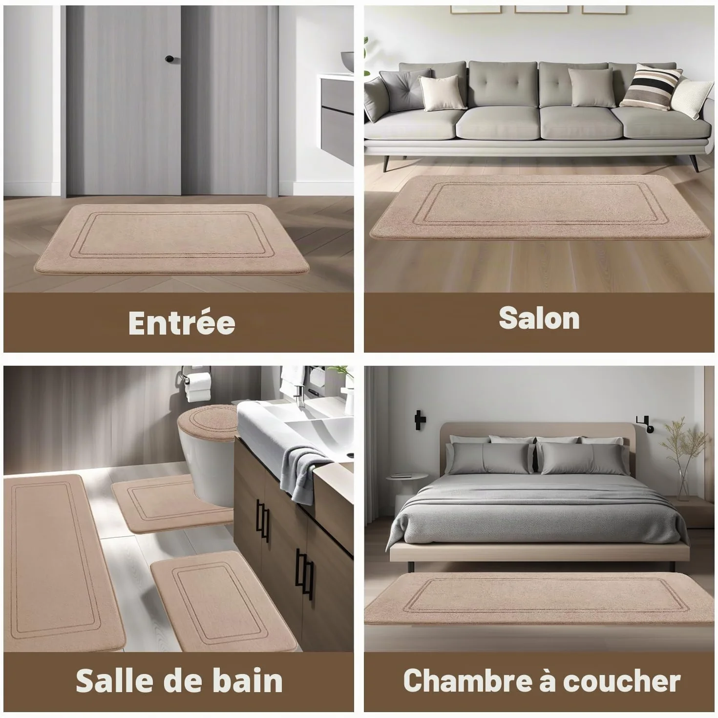 Chakme Tapis de Bain en Mousse à Mémoire de Forme Absorbant Antidérapant 43 x 61 cm Beige
