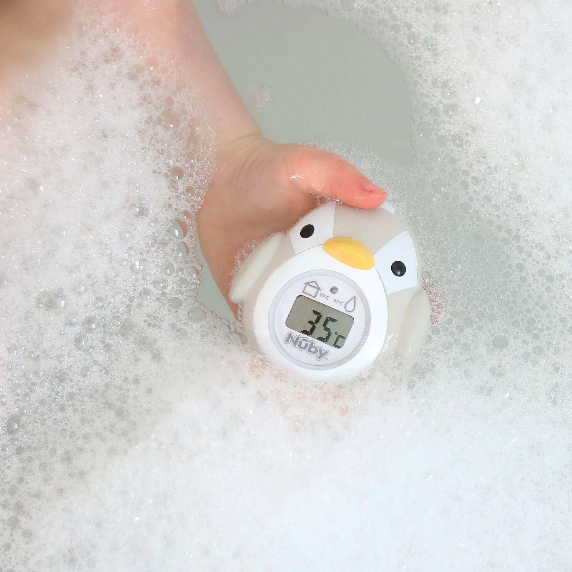 Nuby Thermomètre de Bain Bébé en Forme de Pingouin | Écran Facile à Lire | Température Précise de l’Eau