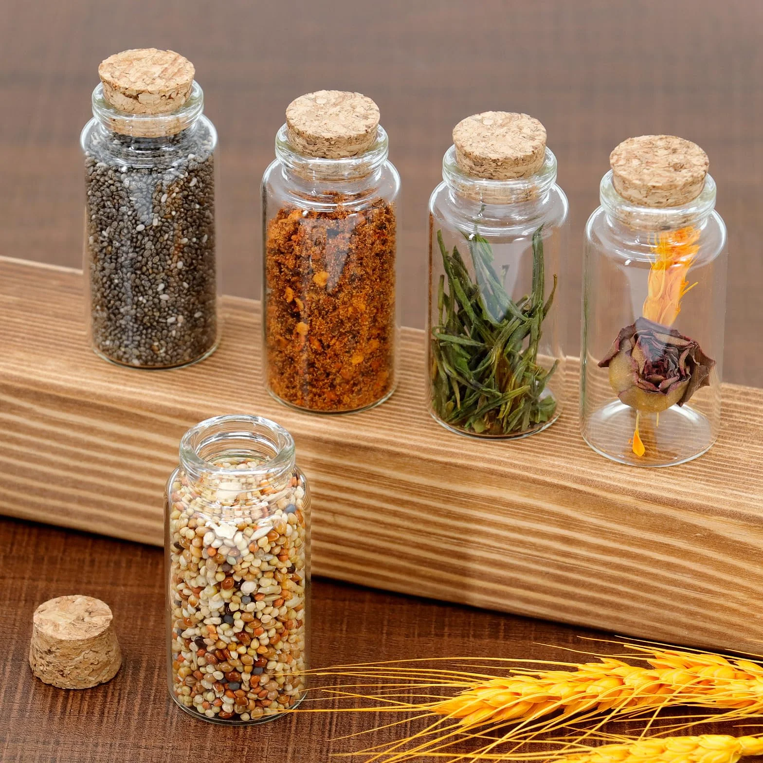Mini bouteilles en verre 25ml avec bouchons en liège, flacons vides pour épices, mariage, décoration