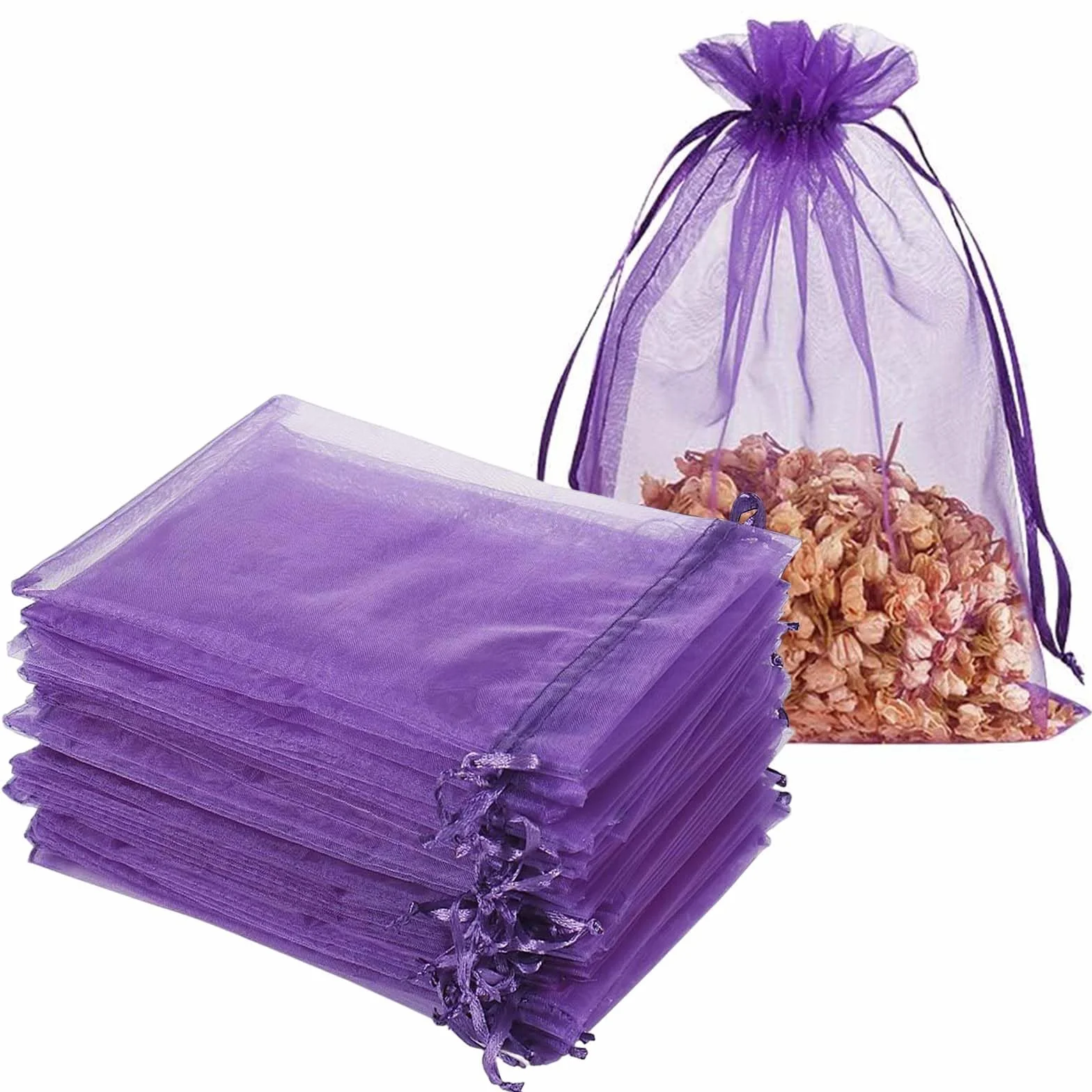 Sachet Organza Vide 40 Pièces 7x9cm avec Cordon de Serrage pour Lavande Épices Armoire Voiture