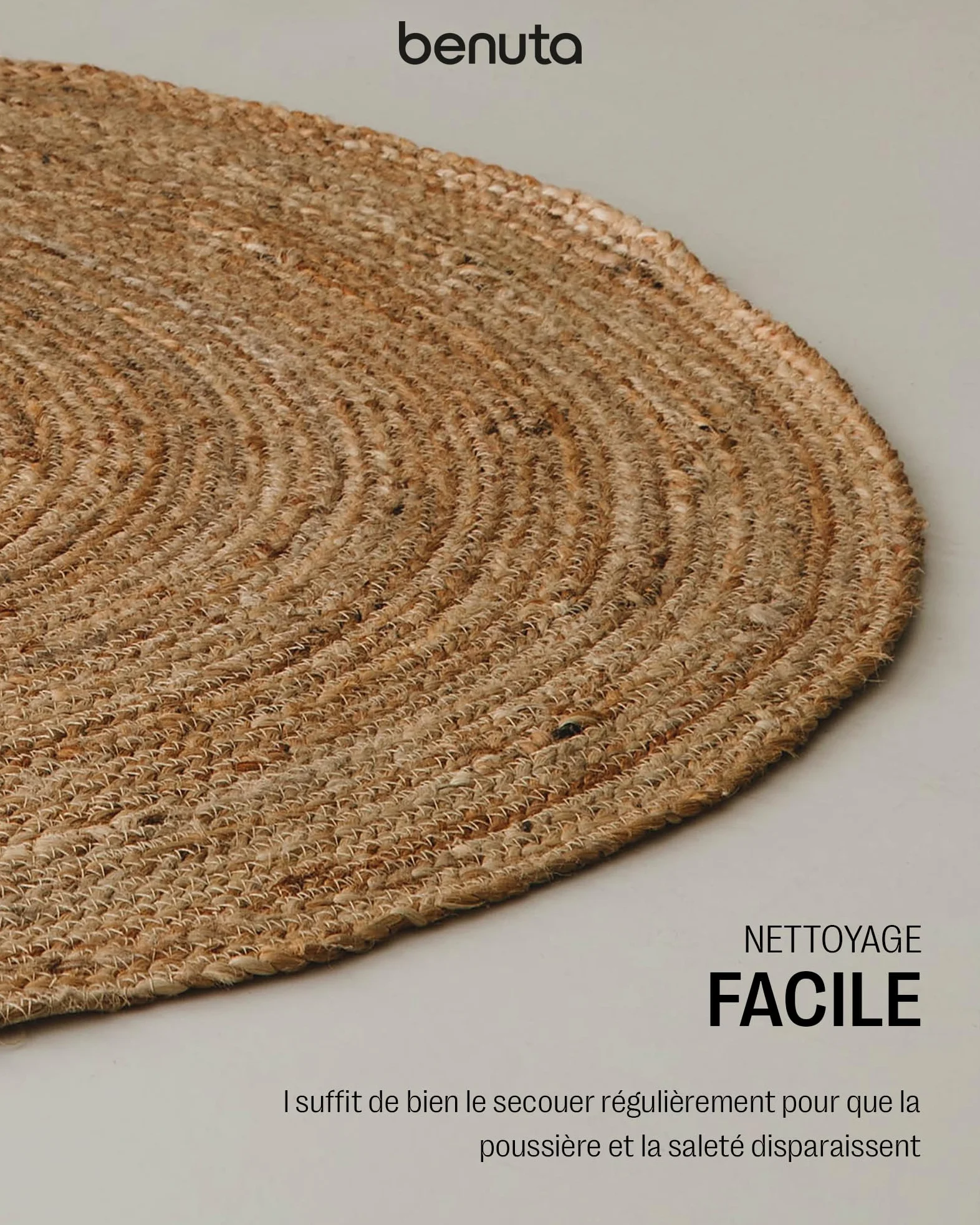 benuta Jutta Tapis en Jute Naturel - Rond 90 cm - Tapis de Salon tissé à la Main - Design Naturel - Convient pour Chauffage au Sol