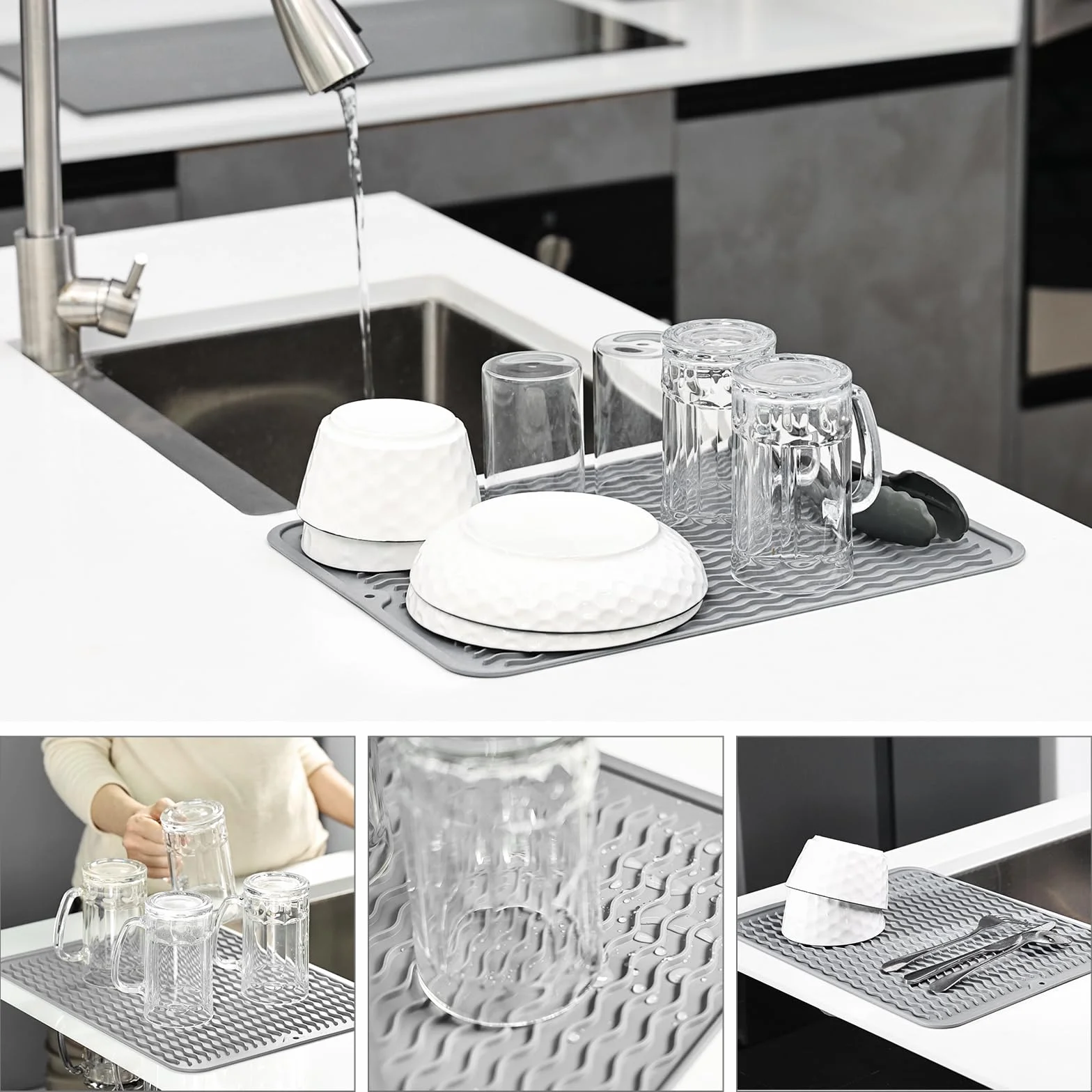 KitchenRaku Tapis Égouttoir en Silicone Résistant à la Chaleur Antidérapant Dessous de Plat