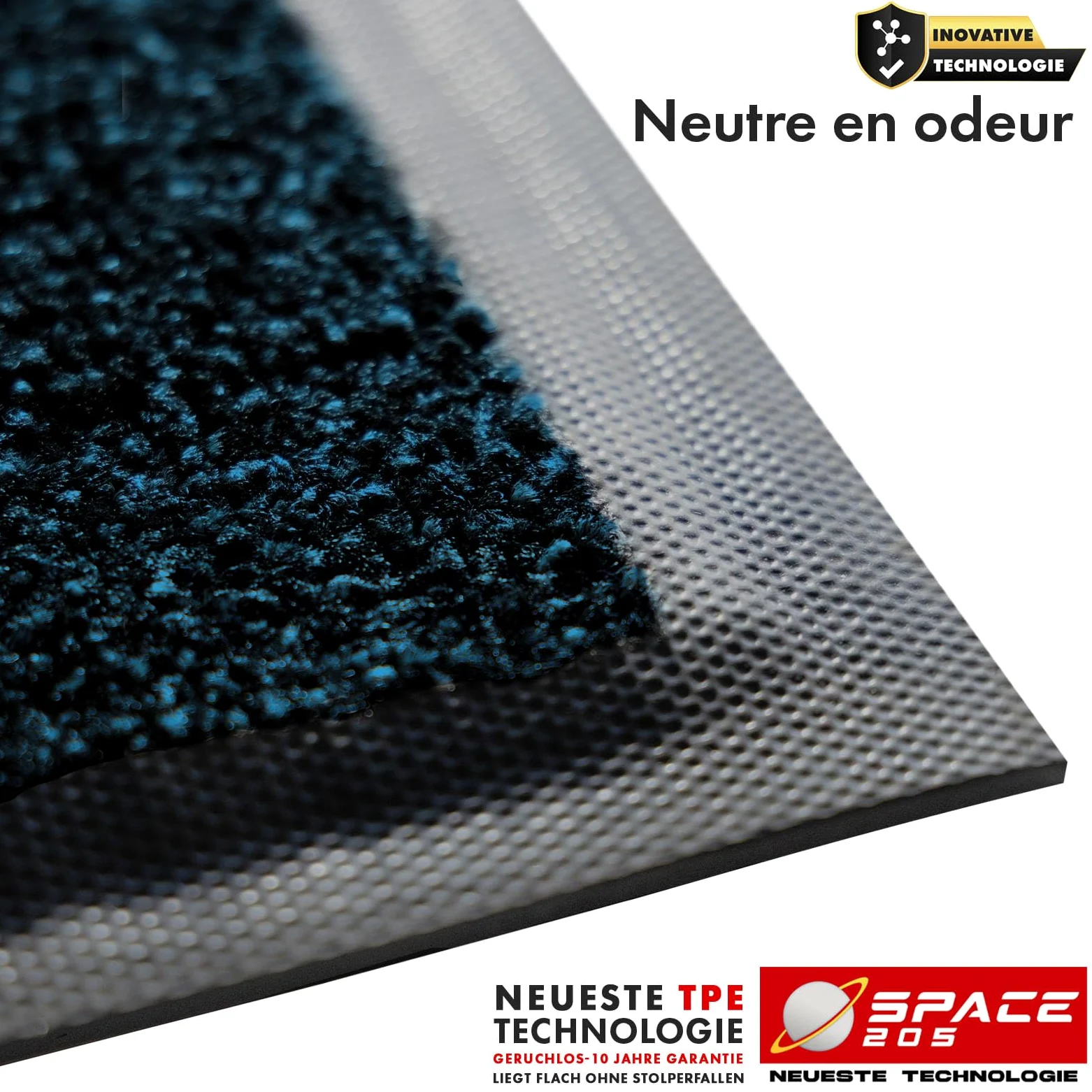 KARAT Paillasson Antidérapant pour les entrées, le couloir, tapis sous la porte d'entrée, avec technologie innovante TPE sur le bord et l'arrière, modèle Space 205 (Bleu, 120 x 180 cm)